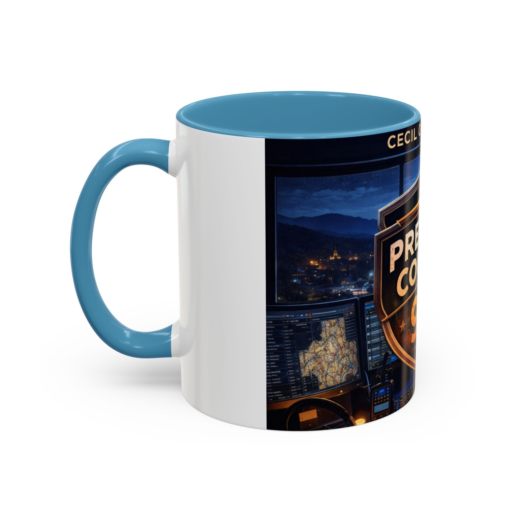 Preston County 911 Coffee Mug: Emergency Dispatch Badge Accent Mug