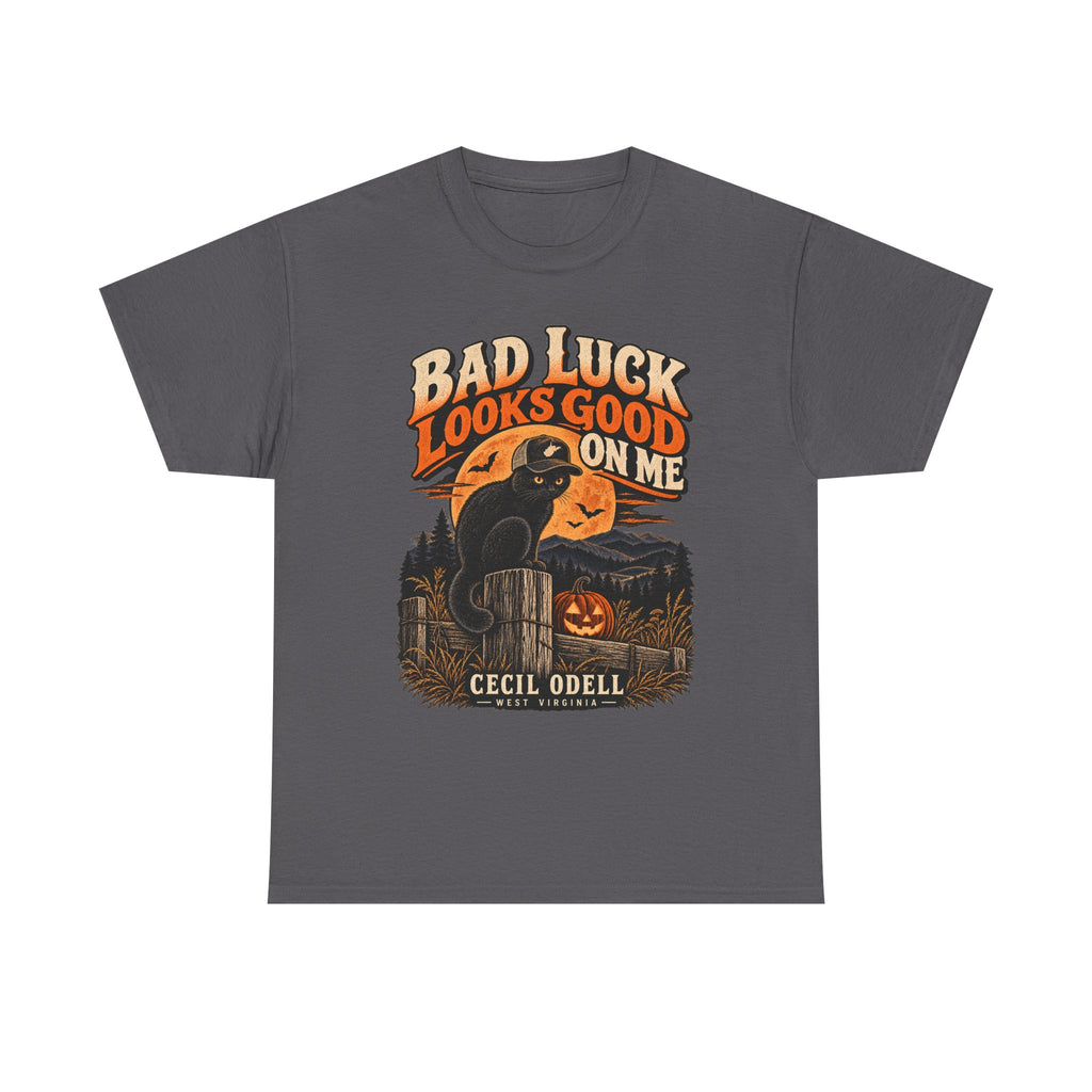 Bad Luck Looks Good on Me Halloween Tee | Cecil Odell
