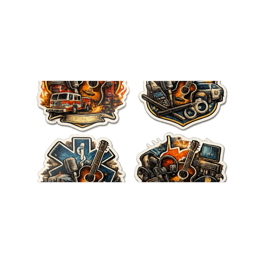 Music Roadtrip Die-Cut Sticker Pack: Vintage Guitar & Travel Icons (Set of 4)