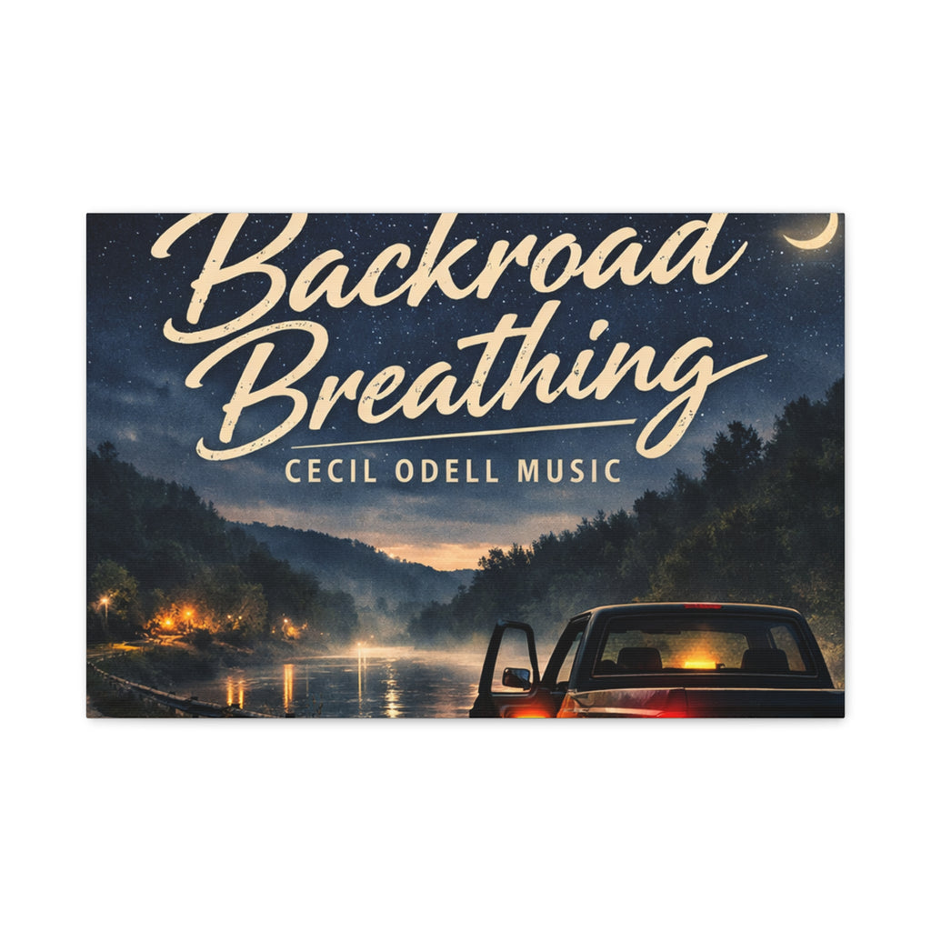 Backroad Breathing Matte Canvas Wall Art: Night Truck Landscape Music Print