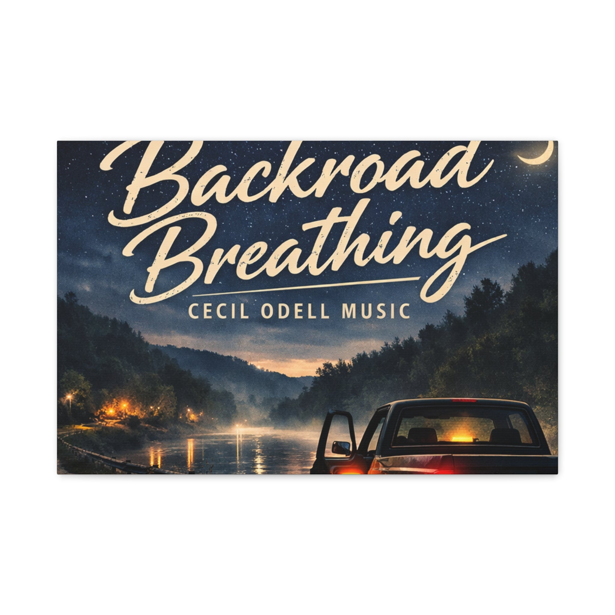 Backroad Breathing Matte Canvas Wall Art: Night Truck Landscape Music Print