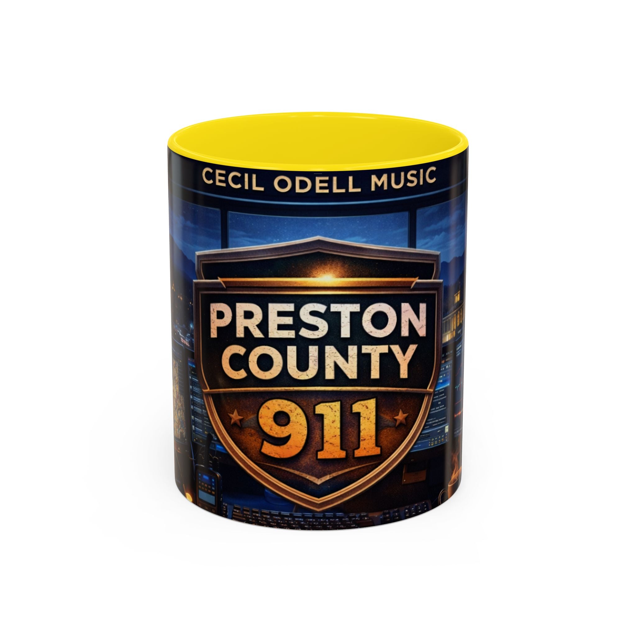 Preston County 911 Coffee Mug: Emergency Dispatch Badge Accent Mug