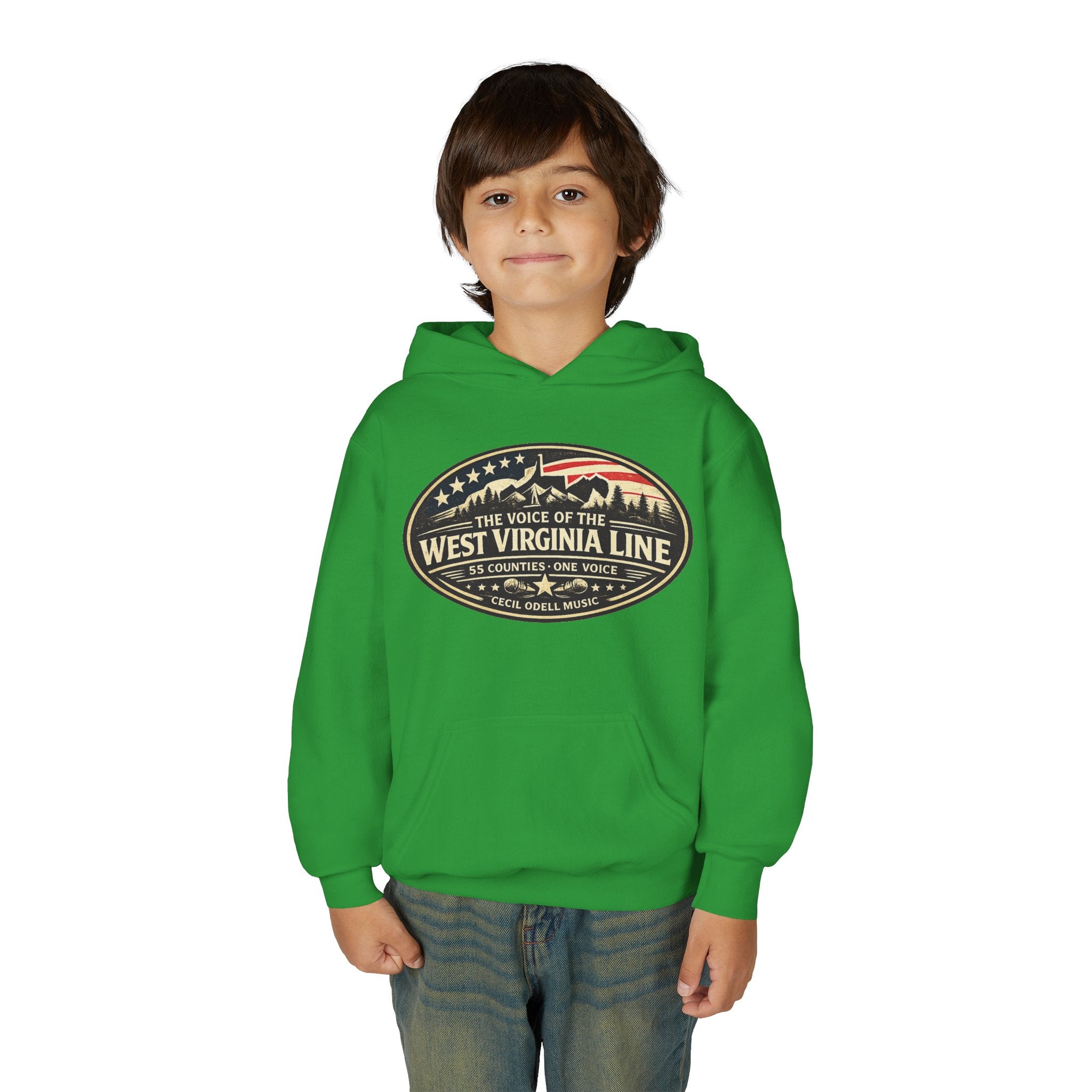 Youth Hoodie - '55 County Line' West Virginia Line Music Graphic Pullover