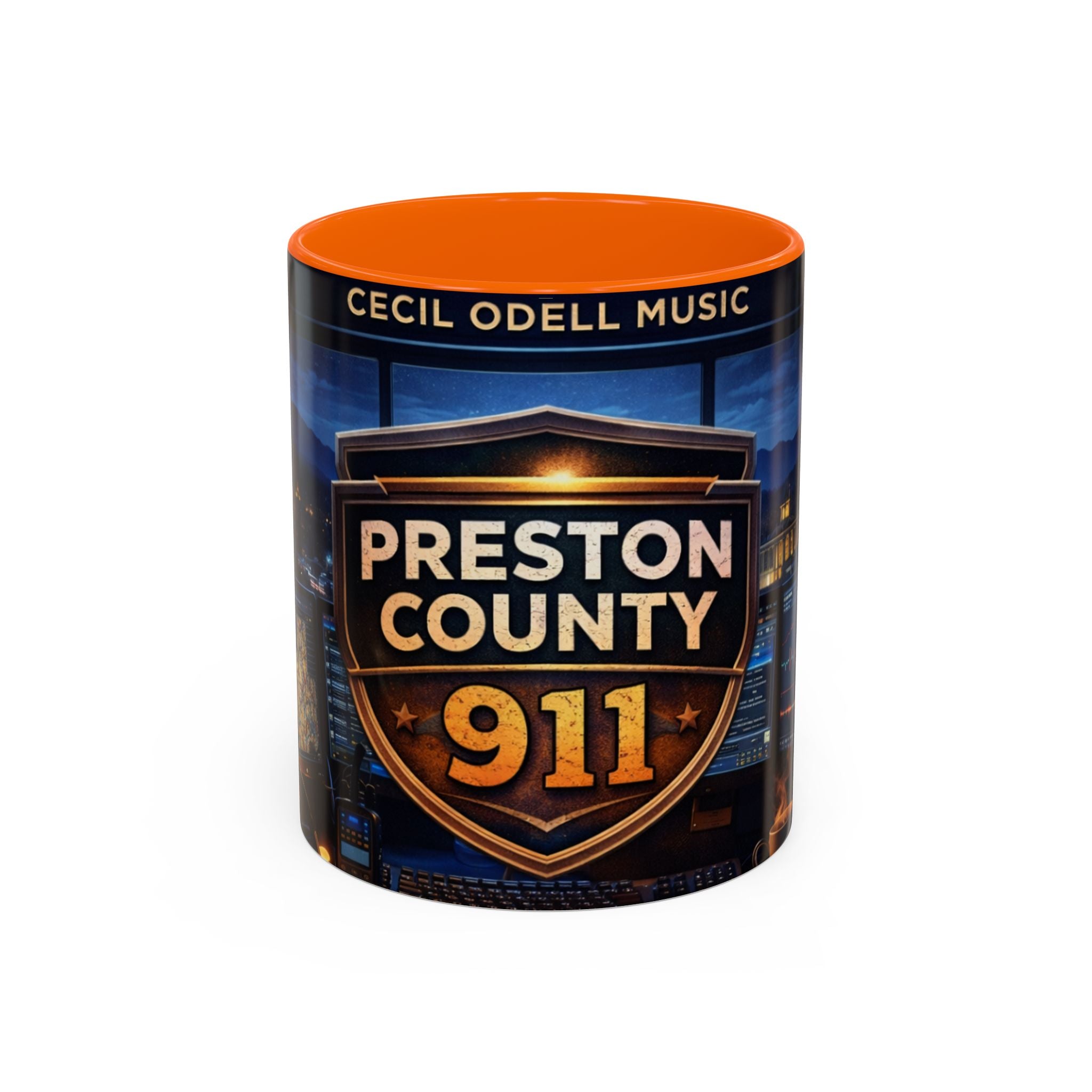 Preston County 911 Coffee Mug: Emergency Dispatch Badge Accent Mug