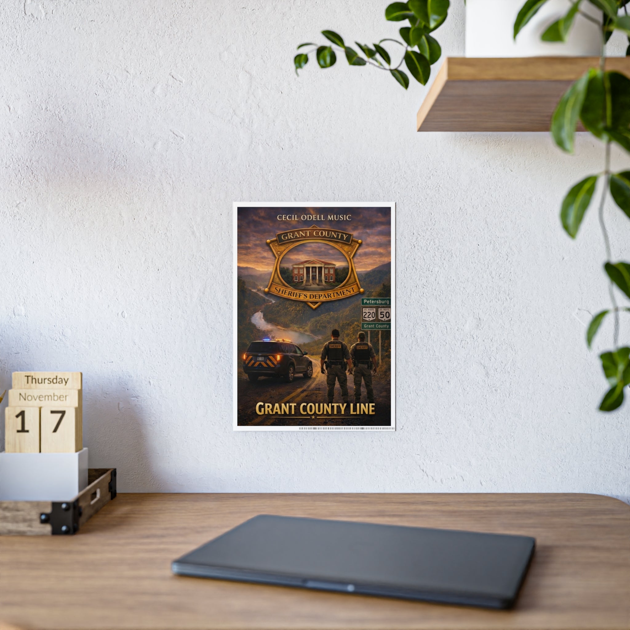 Grant County Line Gloss Poster: Sheriff Badge Scenic Wall Art
