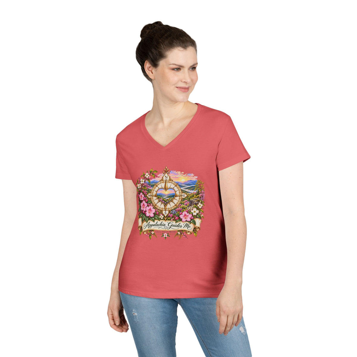 Appalachia Guides Me Floral - Ladies' V-Neck T-Shirt