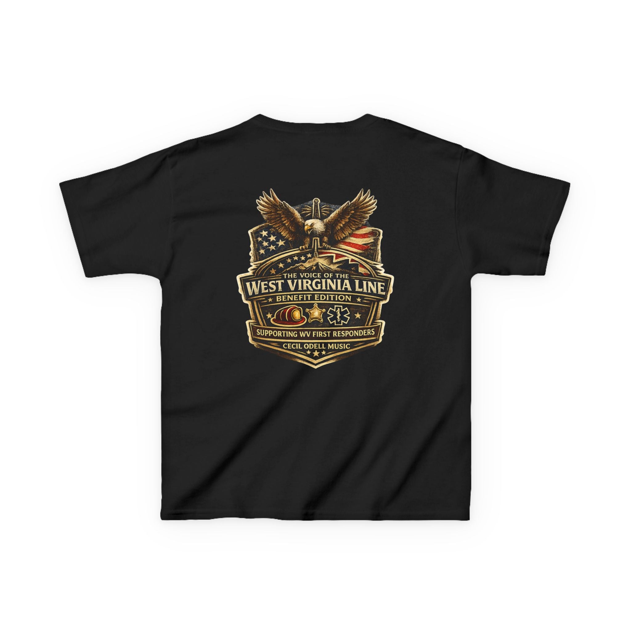 Kids T‑Shirt: Vintage West Virginia Line Badge with Eagle & American Flag