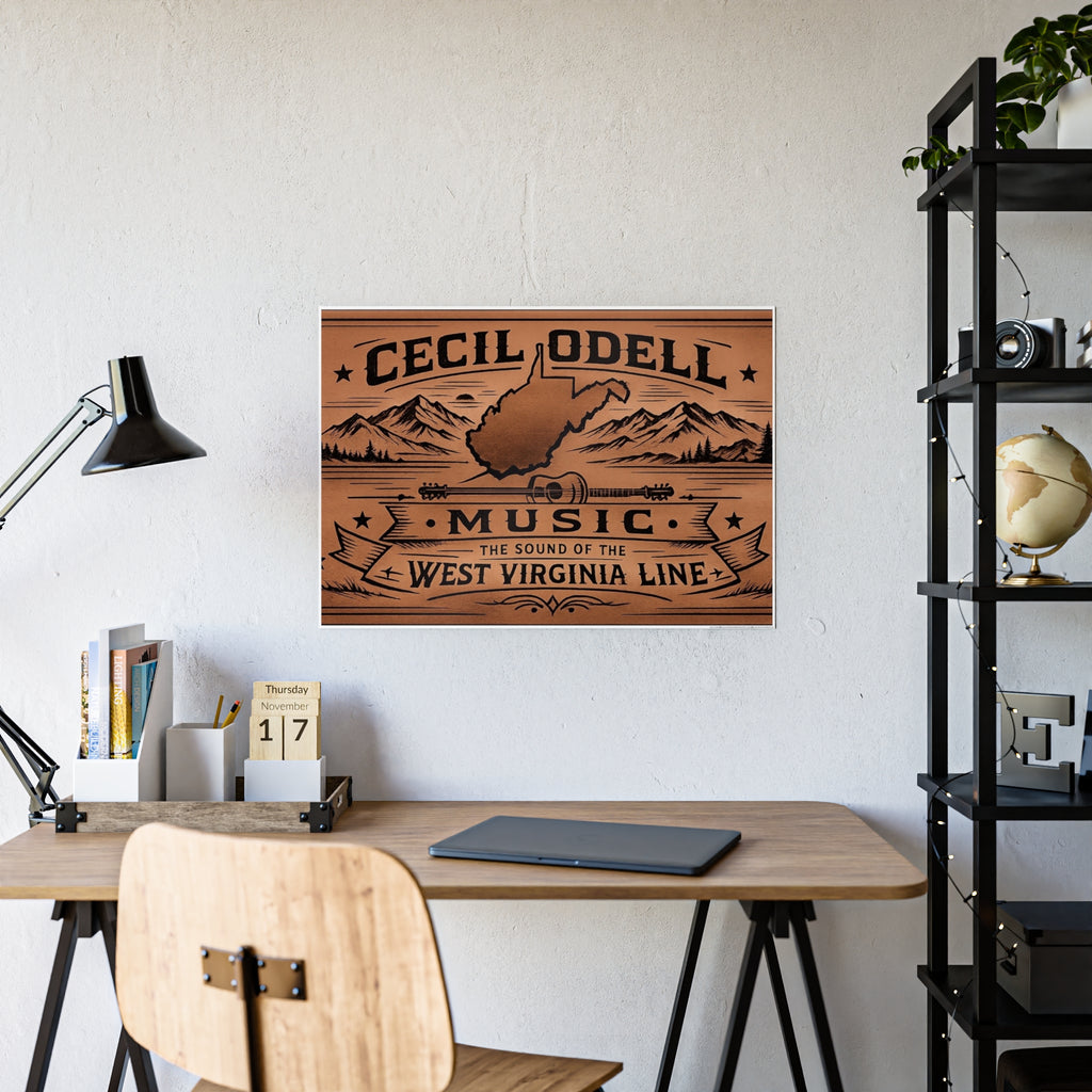 Cecil Odell Music Poster: 'The Sound of the West Virginia Line' Vintage Wood-Style Print