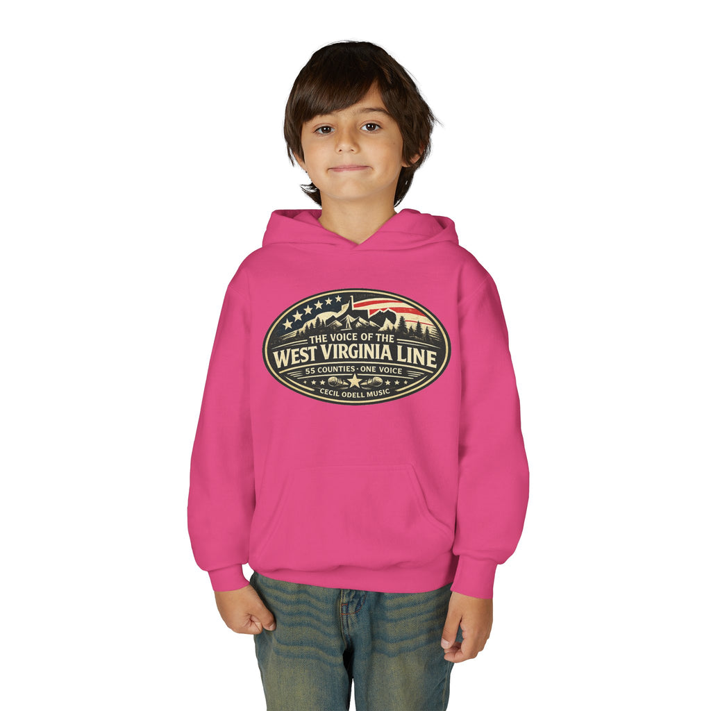 Youth Hoodie - '55 County Line' West Virginia Line Music Graphic Pullover