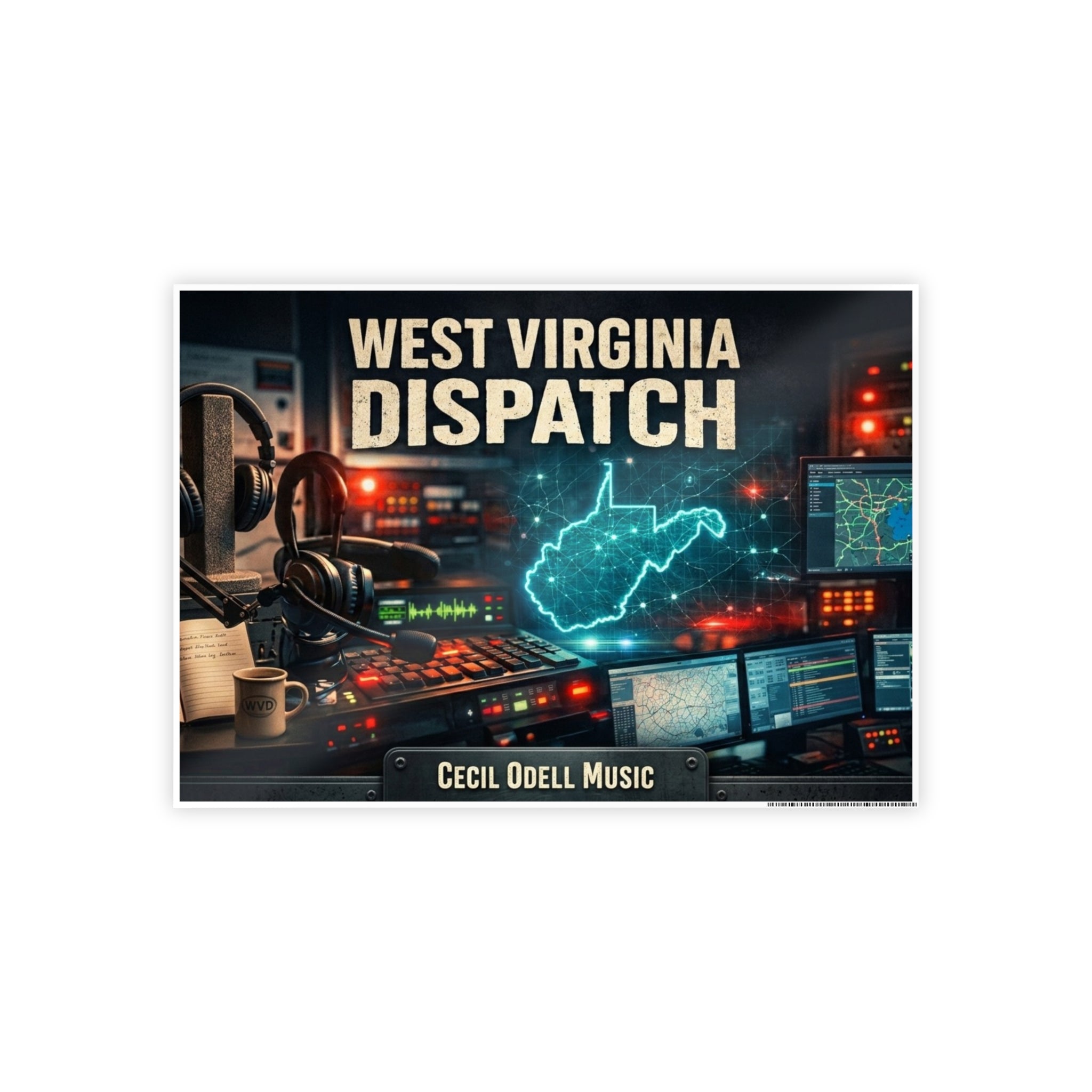 West Virginia Dispatch Gloss Poster: Retro Radio Control Room Wall Art