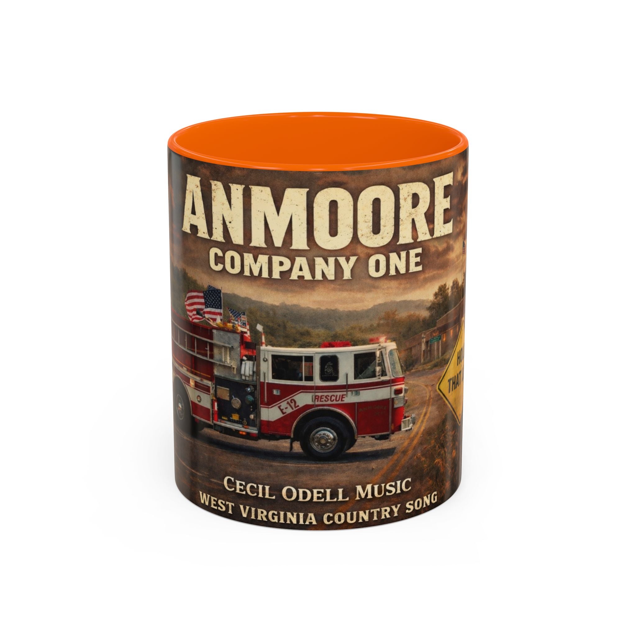 Anmoore Company One Firetruck Accent Coffee Mug – 'Hold That Line' West Virginia Country Music Tribute
