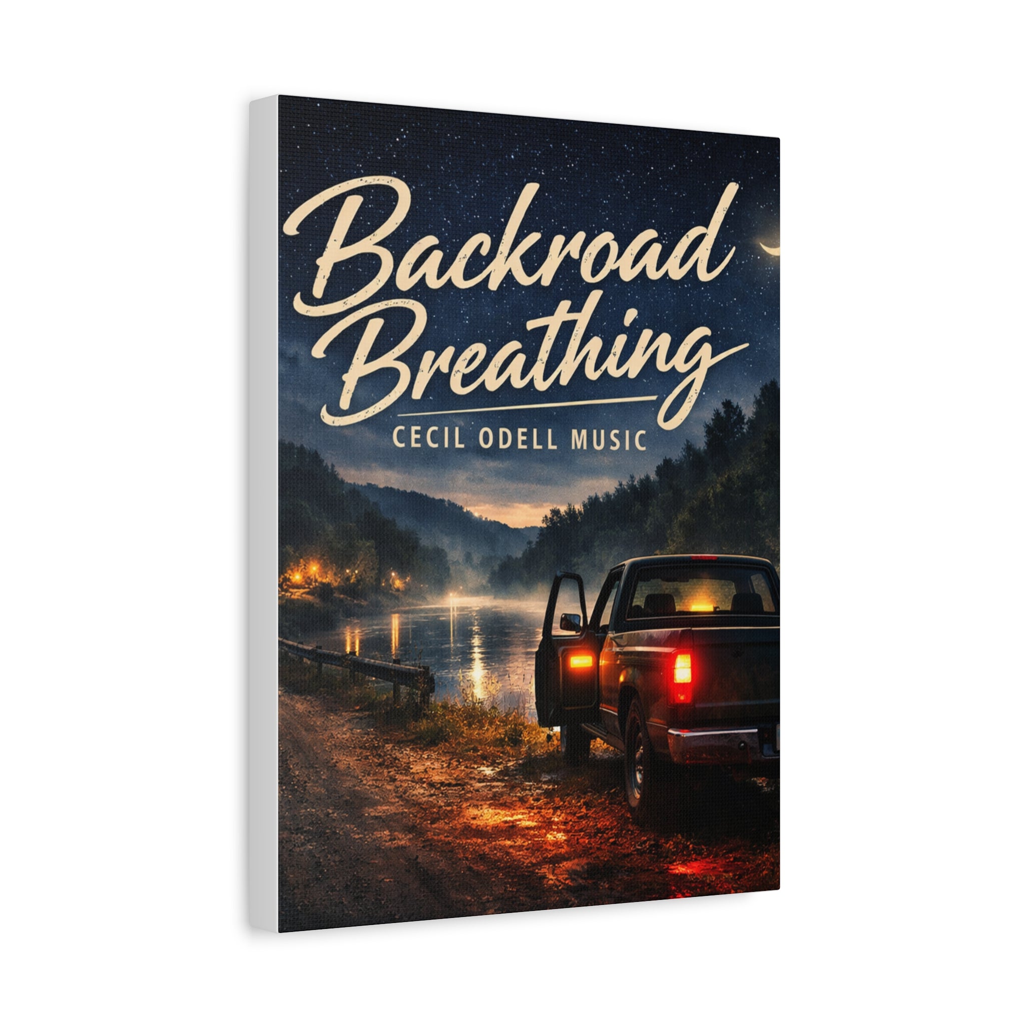 Backroad Breathing Matte Canvas Wall Art – Night Truck Landscape Music Print