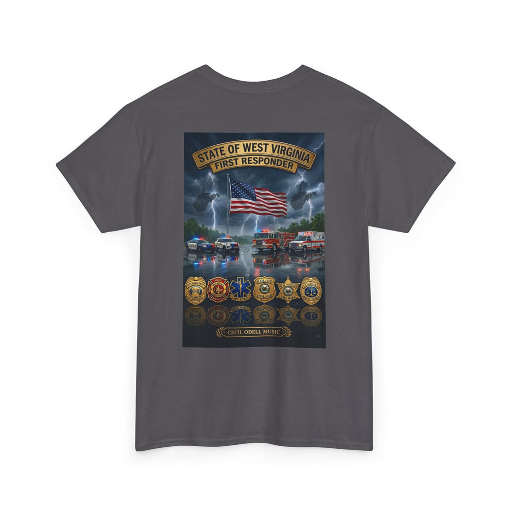 West Virginia First Responders Tribute Tee: State Emblem & American Flag Memorial Shirt