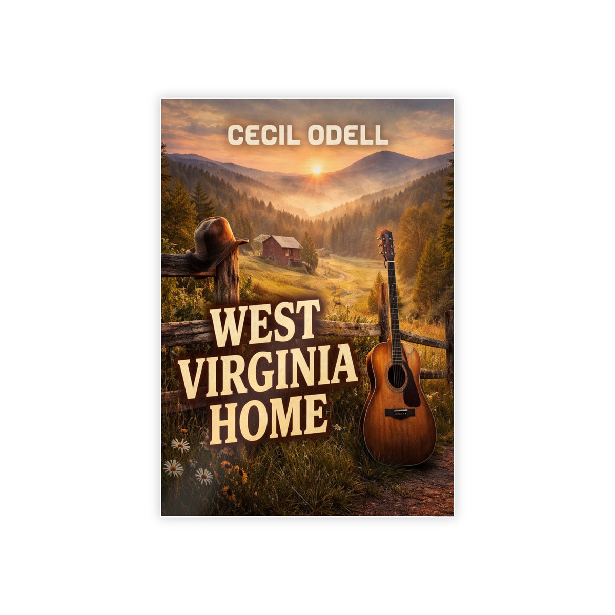 West Virginia Home Poster: Rustic Mountain Guitar Wall Art