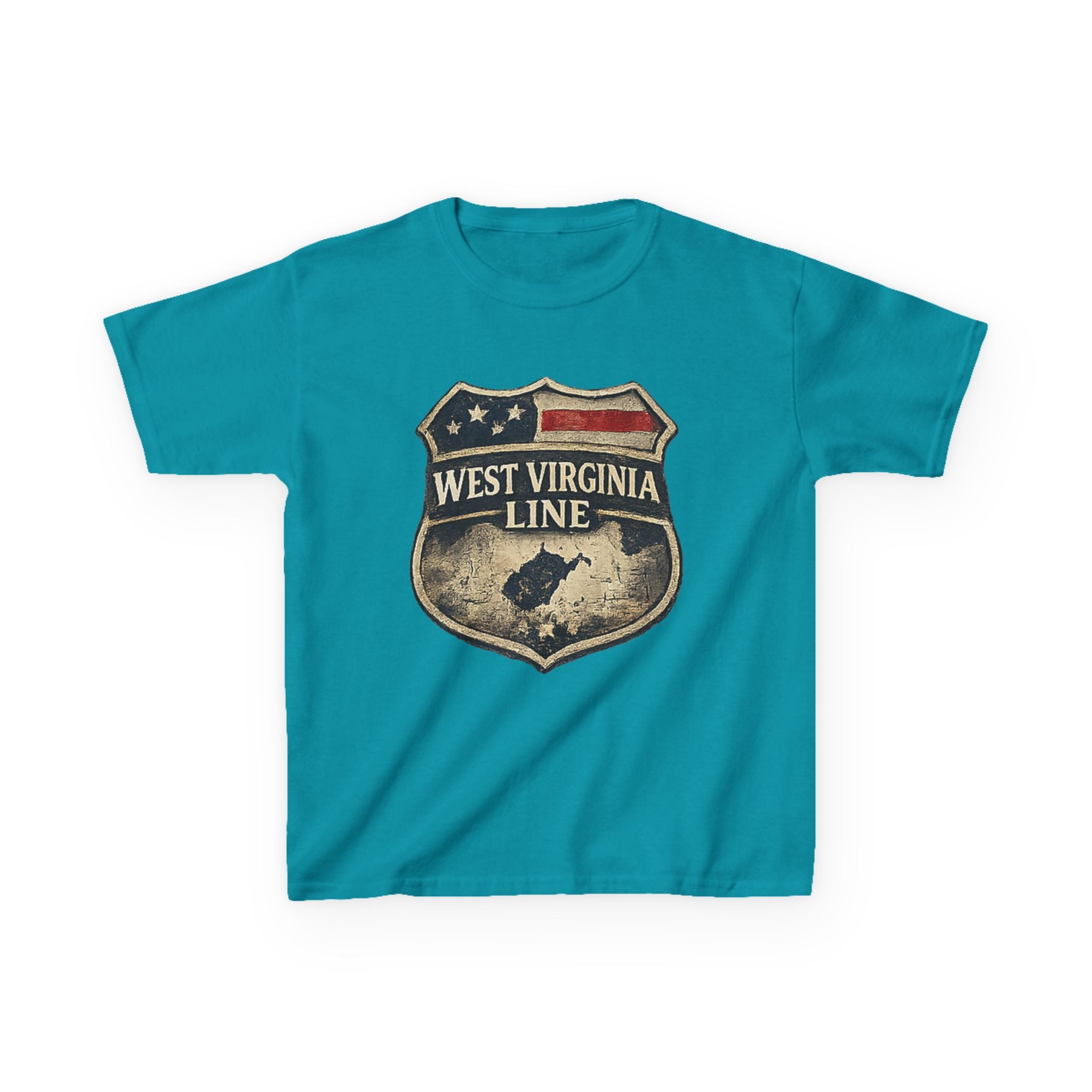 Kids T‑Shirt: Vintage West Virginia Line Badge with Eagle & American Flag