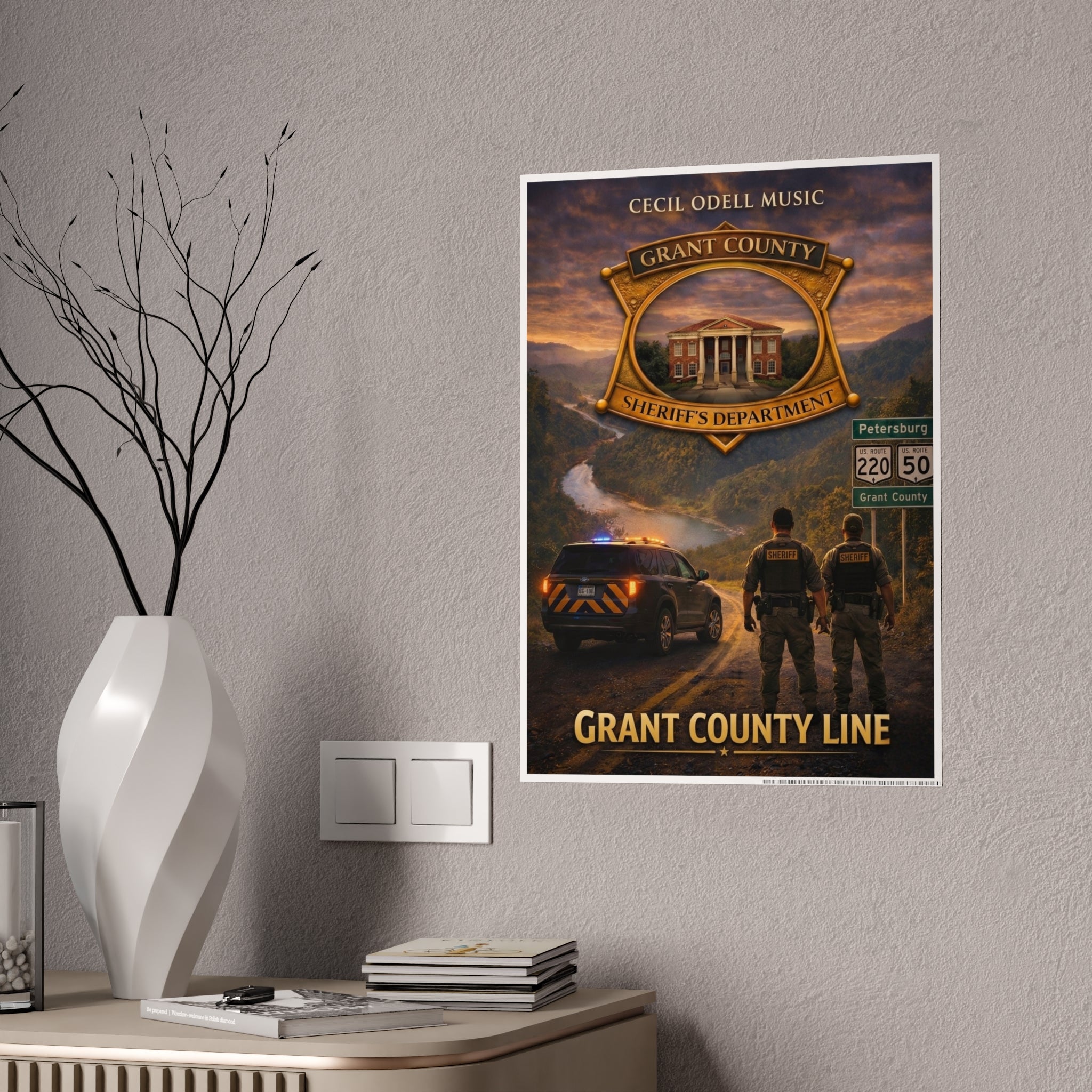 Grant County Line Gloss Poster: Sheriff Badge Scenic Wall Art