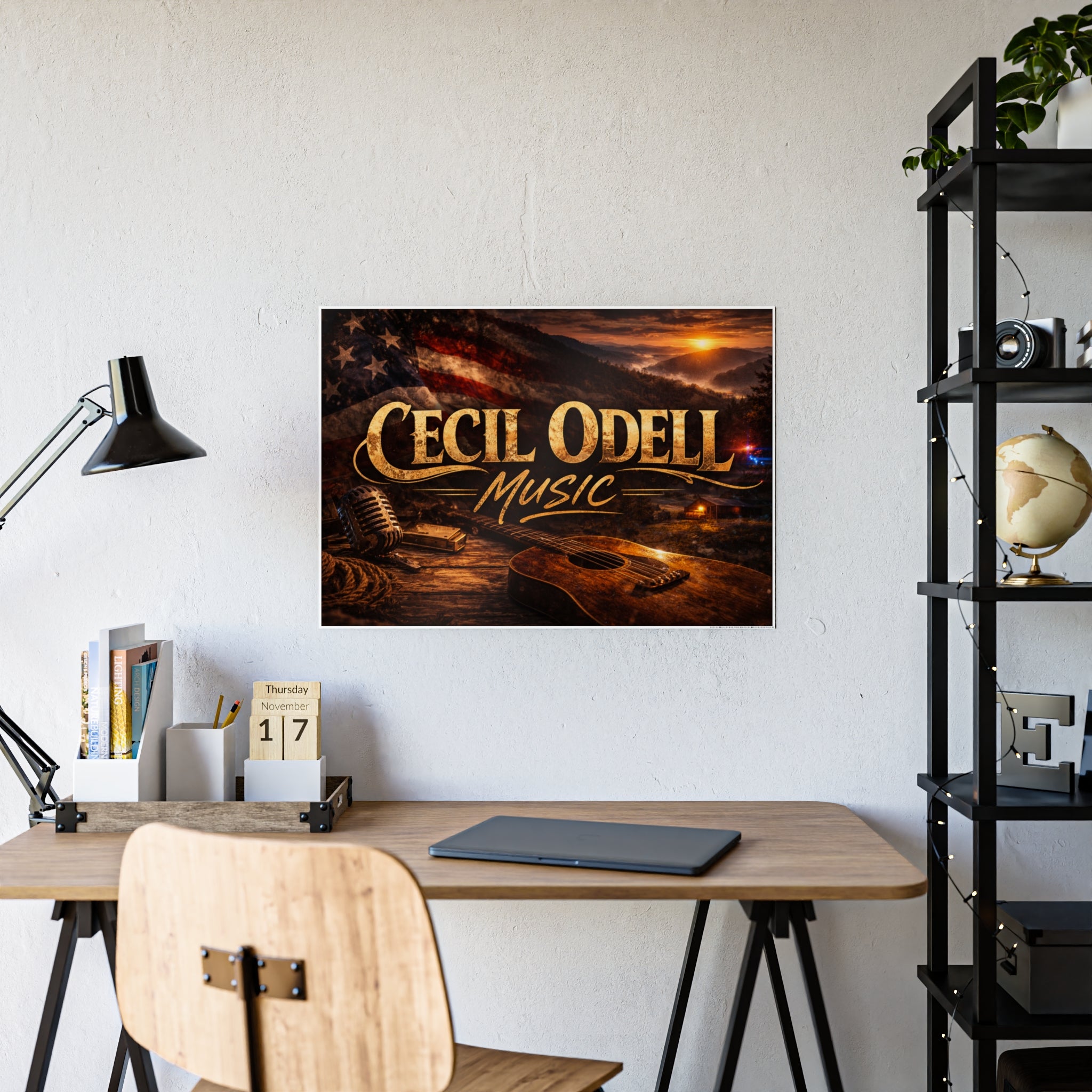 Cecil Odell Music Gloss Poster: Vintage Americana Guitar Wall Art