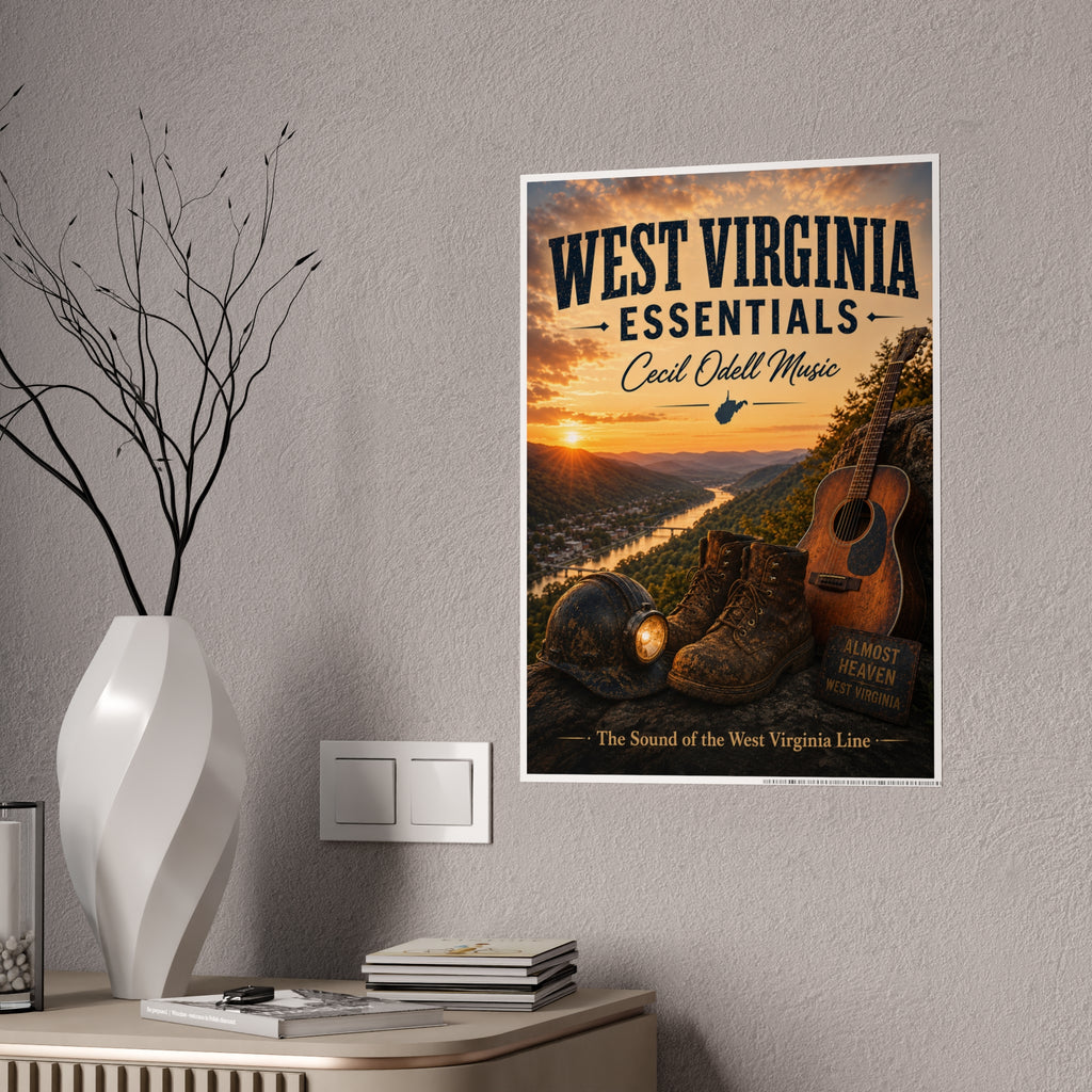 West Virginia Essentials Poster — Rustic Mountain Music Travel Wall Art