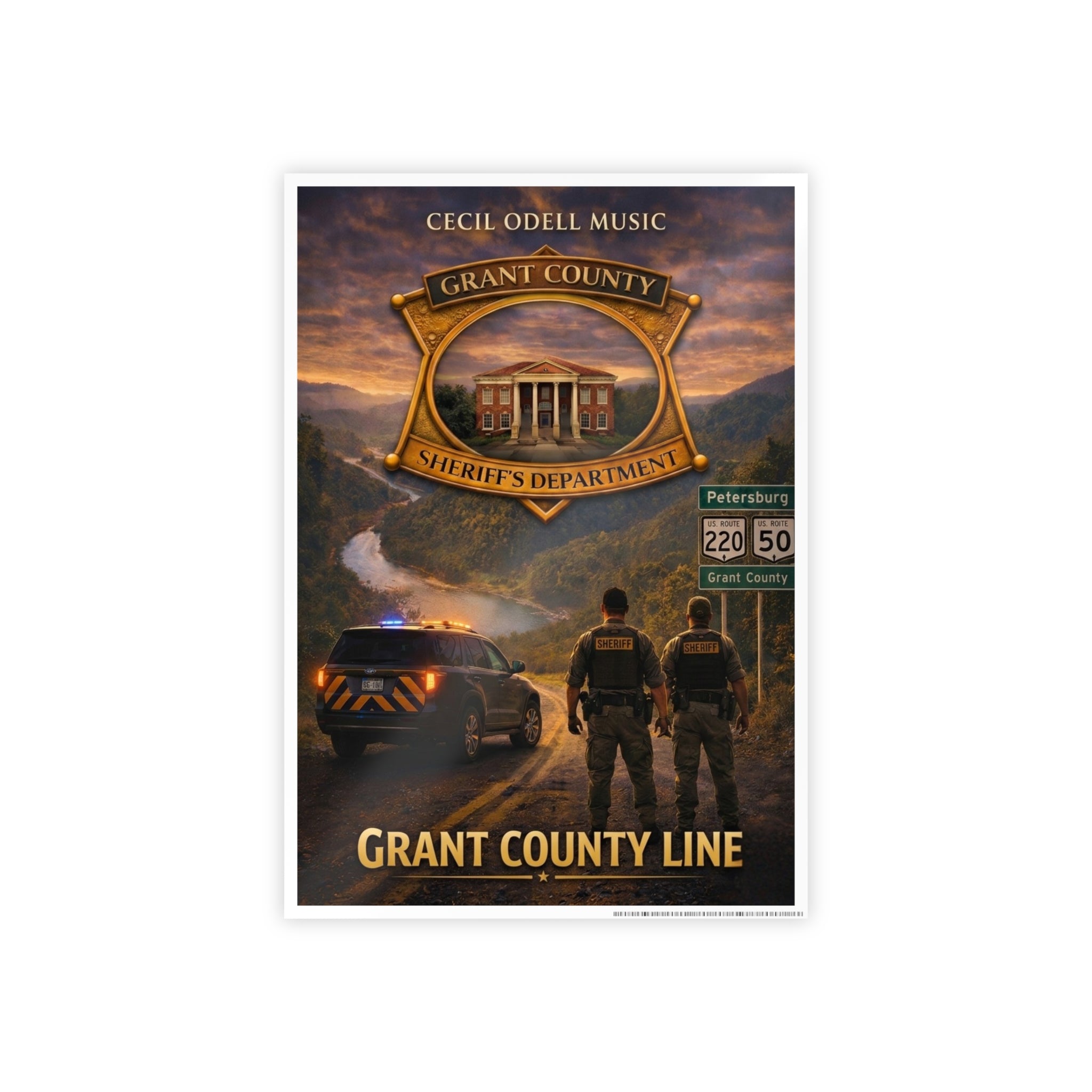 Grant County Line Gloss Poster: Sheriff Badge Scenic Wall Art