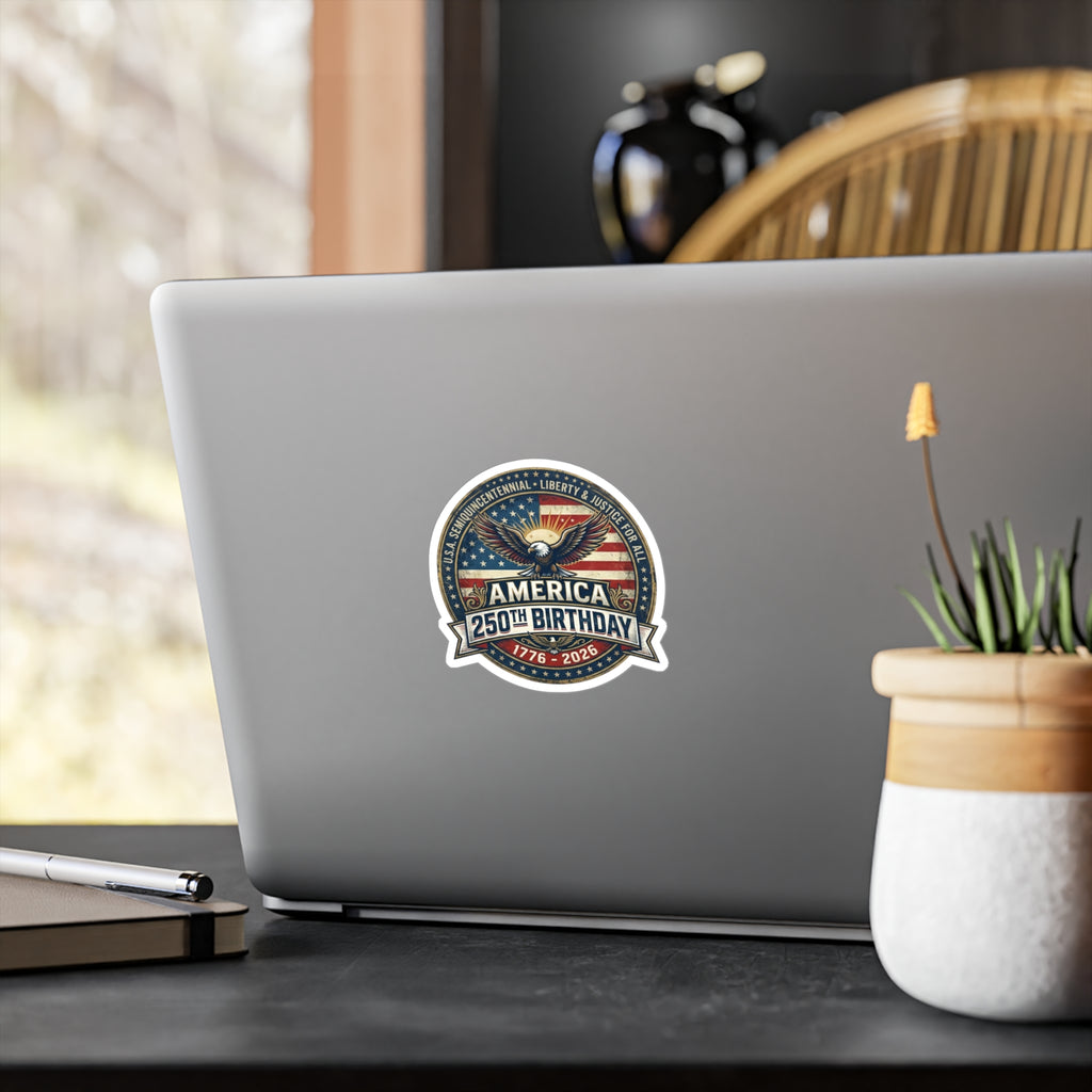America 250th Birthday Kiss-Cut Vinyl Sticker: 1776, 2026 Patriotic Eagle Decal
