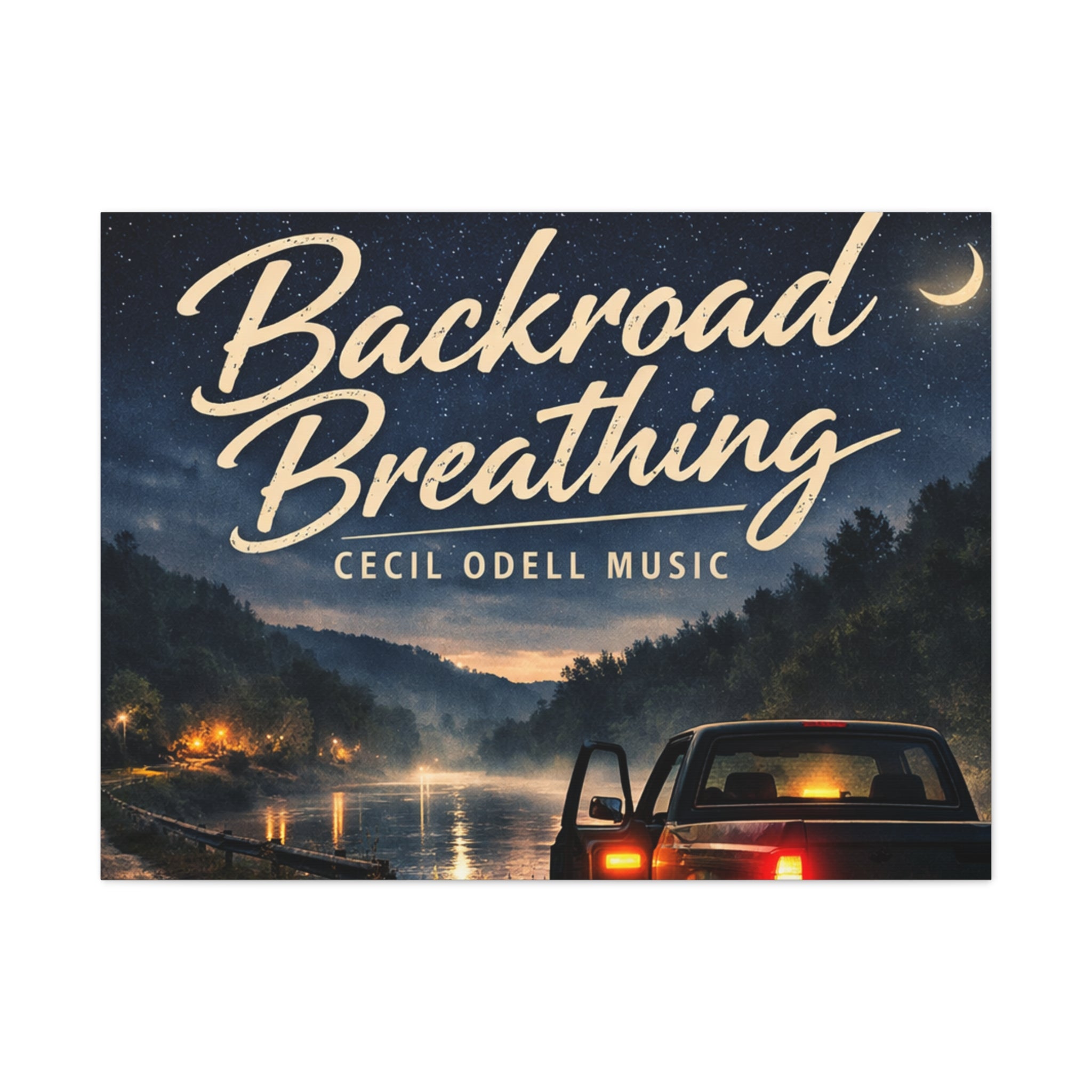 Backroad Breathing Matte Canvas Wall Art: Night Truck Landscape Music Print