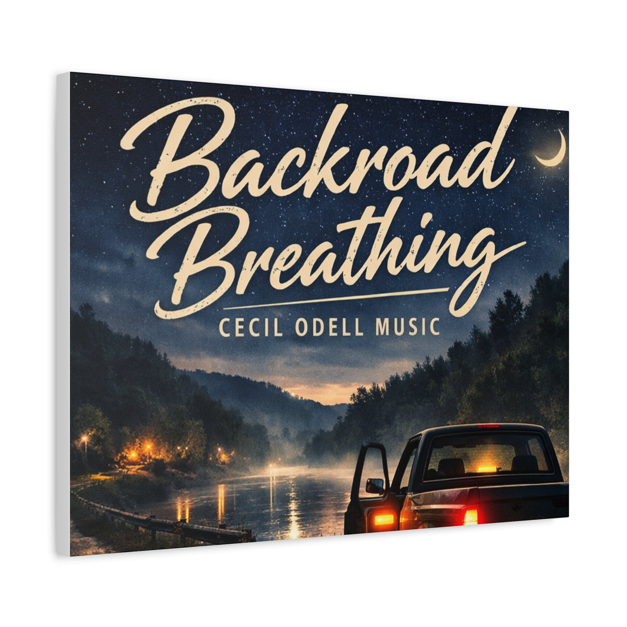 Backroad Breathing Matte Canvas Wall Art: Night Truck Landscape Music Print