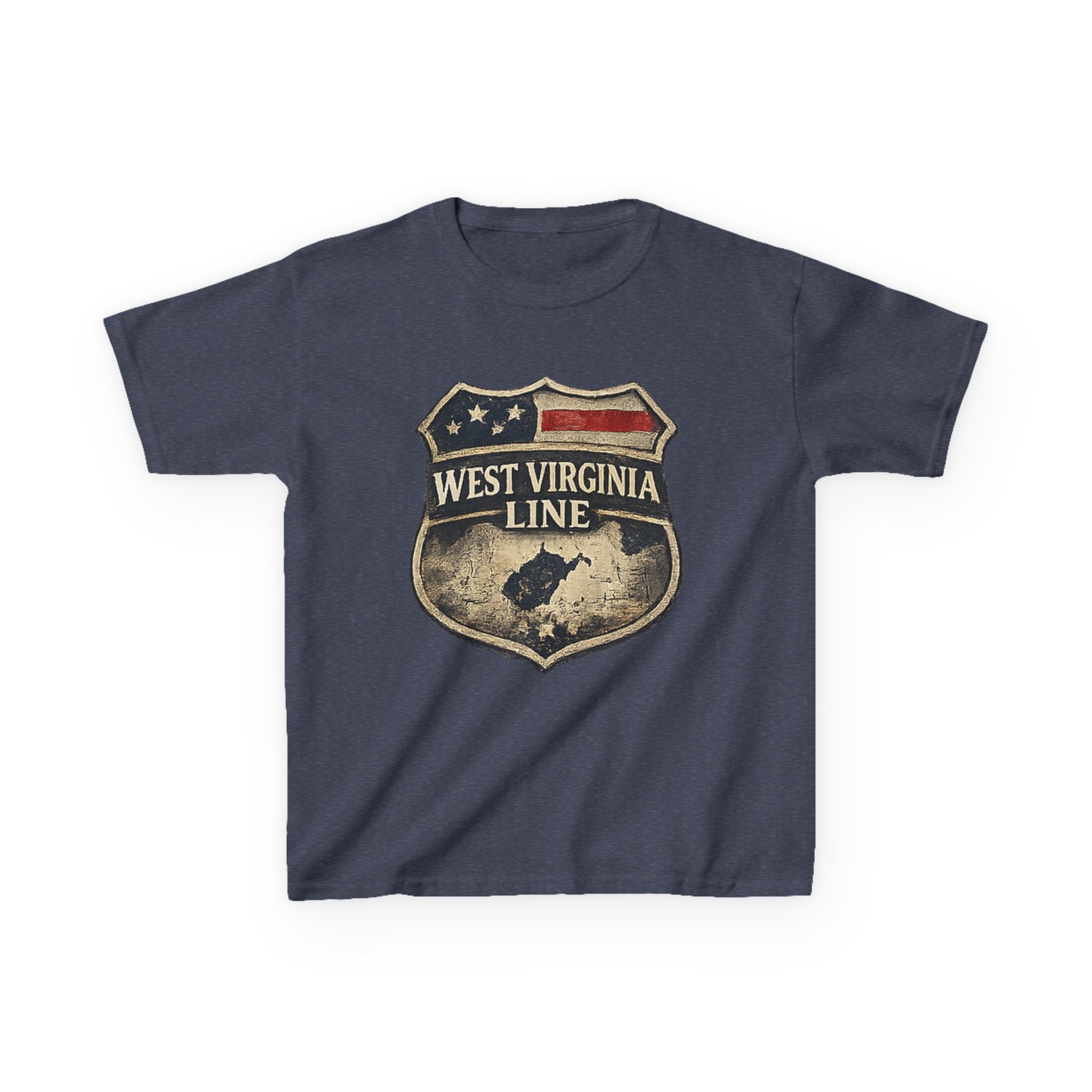 Kids T‑Shirt: Vintage West Virginia Line Badge with Eagle & American Flag