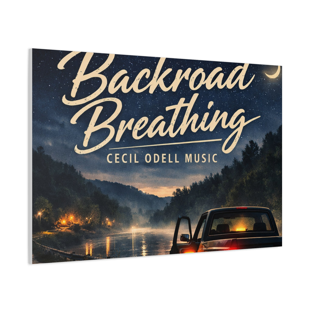 Backroad Breathing Matte Canvas Wall Art: Night Truck Landscape Music Print