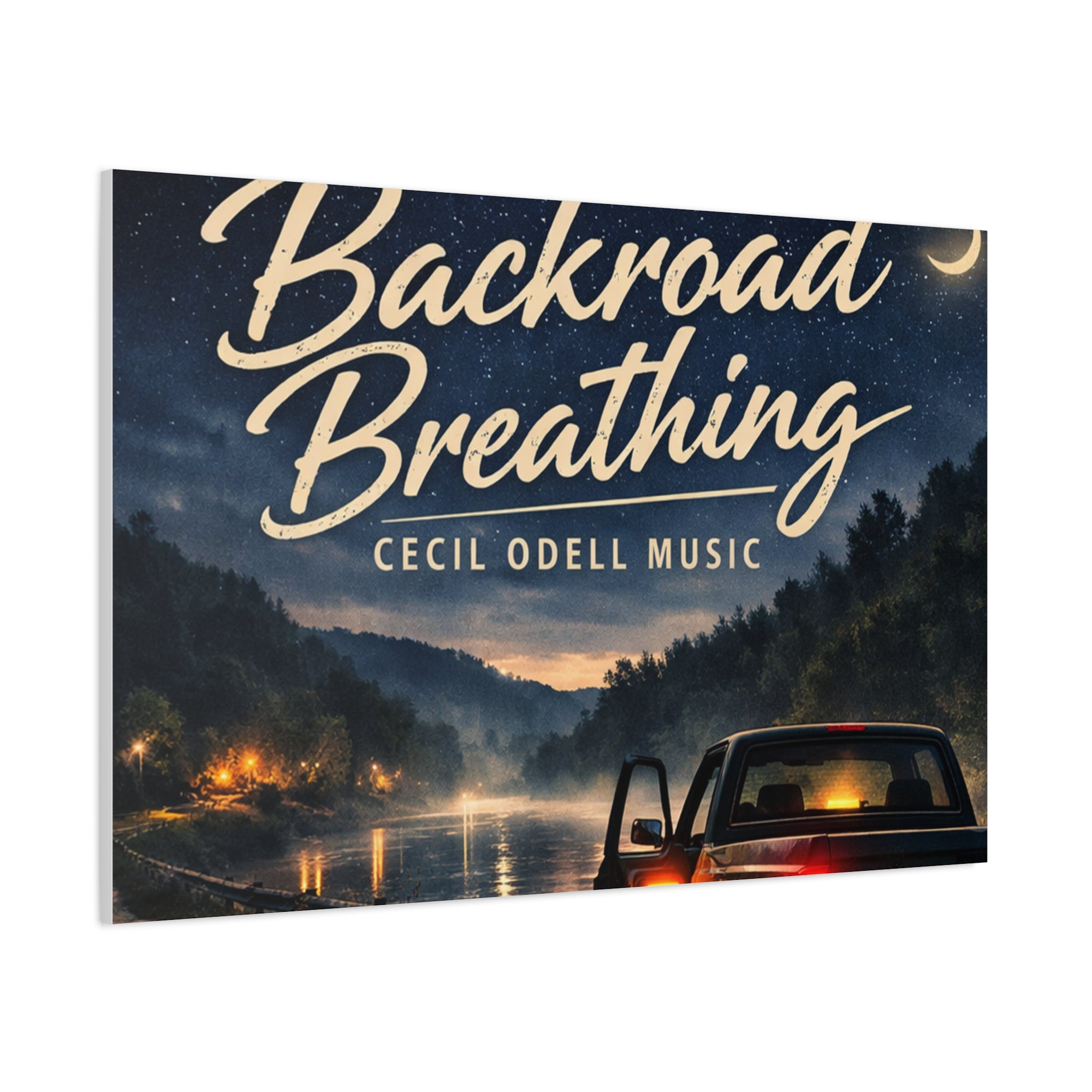 Backroad Breathing Matte Canvas Wall Art: Night Truck Landscape Music Print