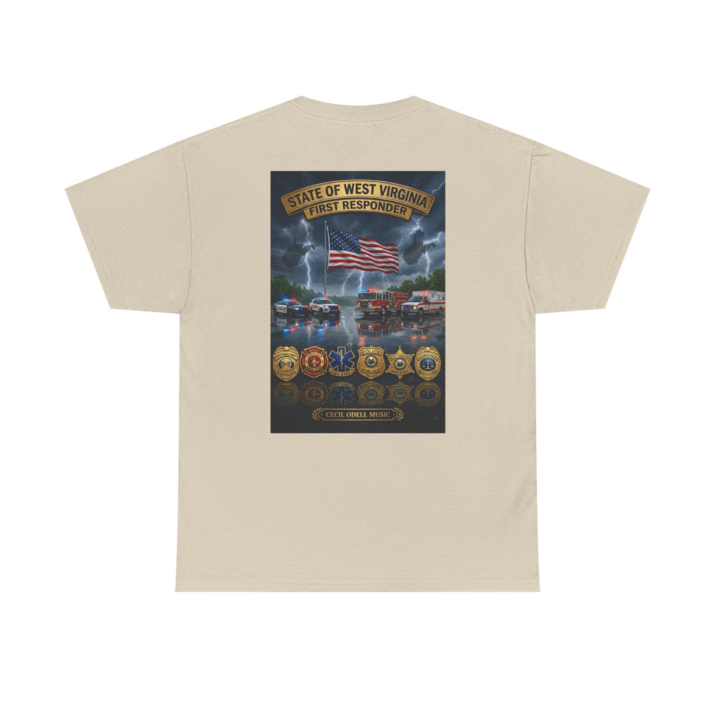 West Virginia First Responders Tribute Tee: State Emblem & American Flag Memorial Shirt