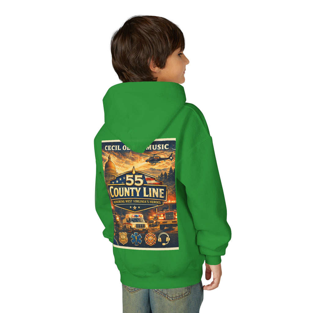 Youth Hoodie - '55 County Line' West Virginia Line Music Graphic Pullover