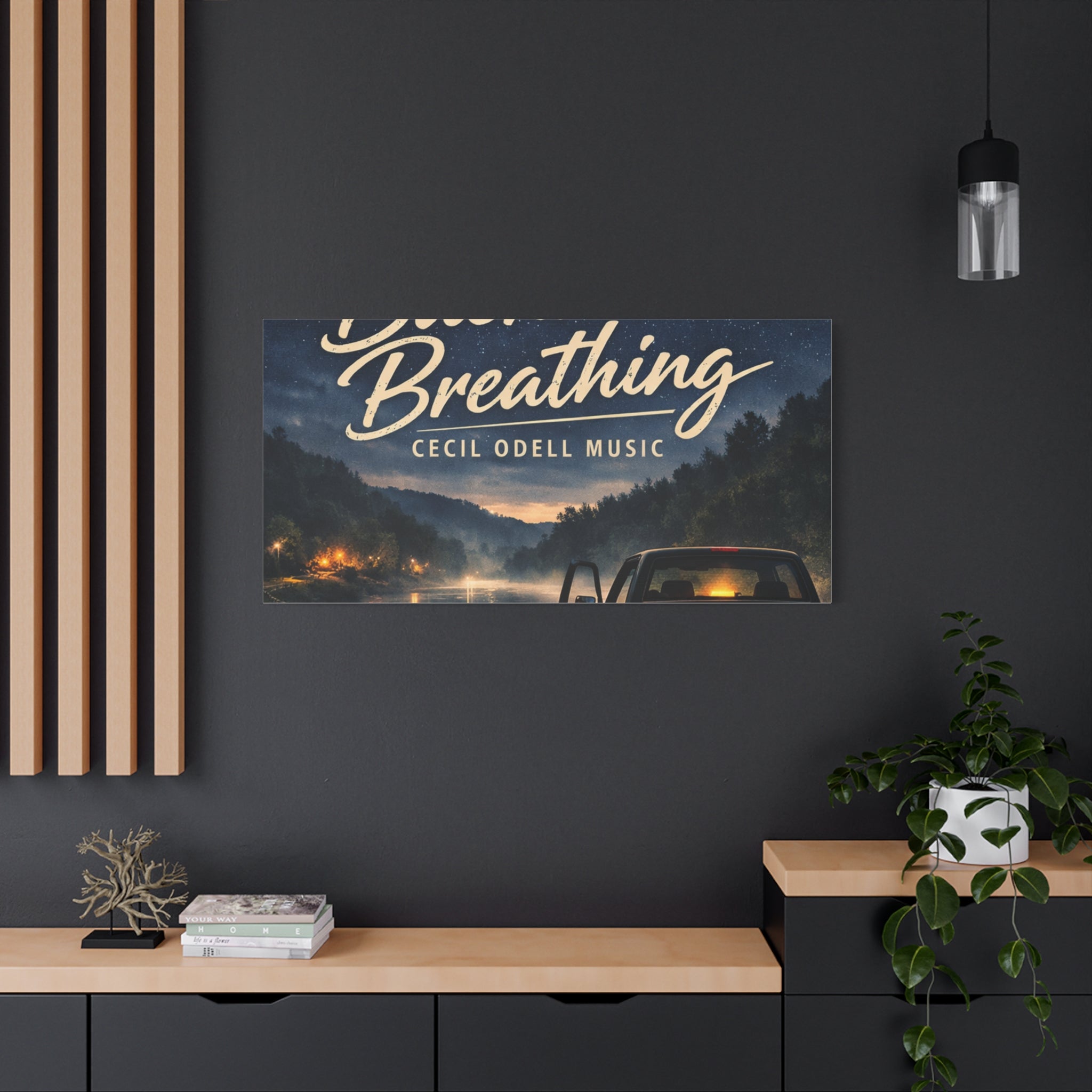 Backroad Breathing Matte Canvas Wall Art: Night Truck Landscape Music Print