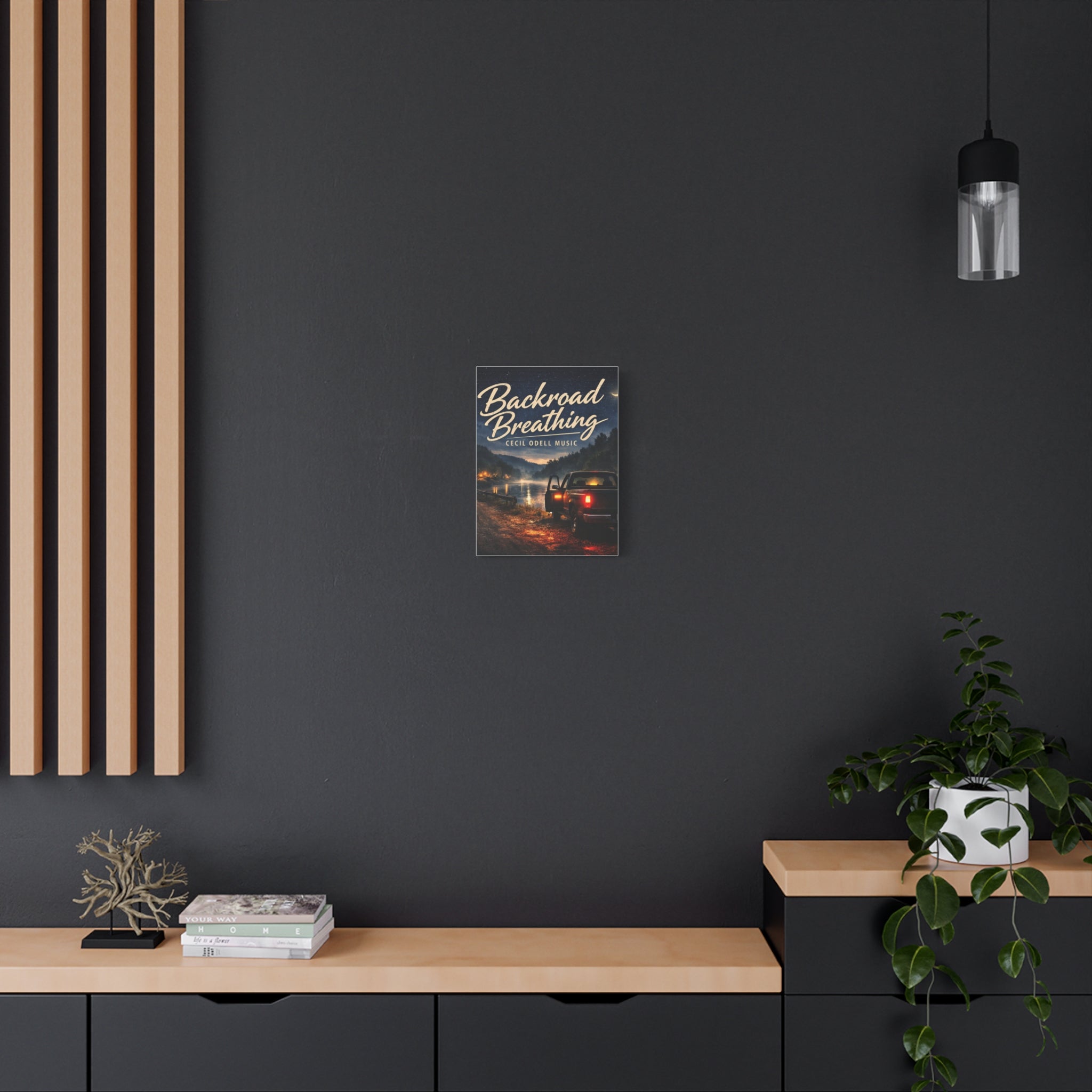 Backroad Breathing Matte Canvas Wall Art: Night Truck Landscape Music Print