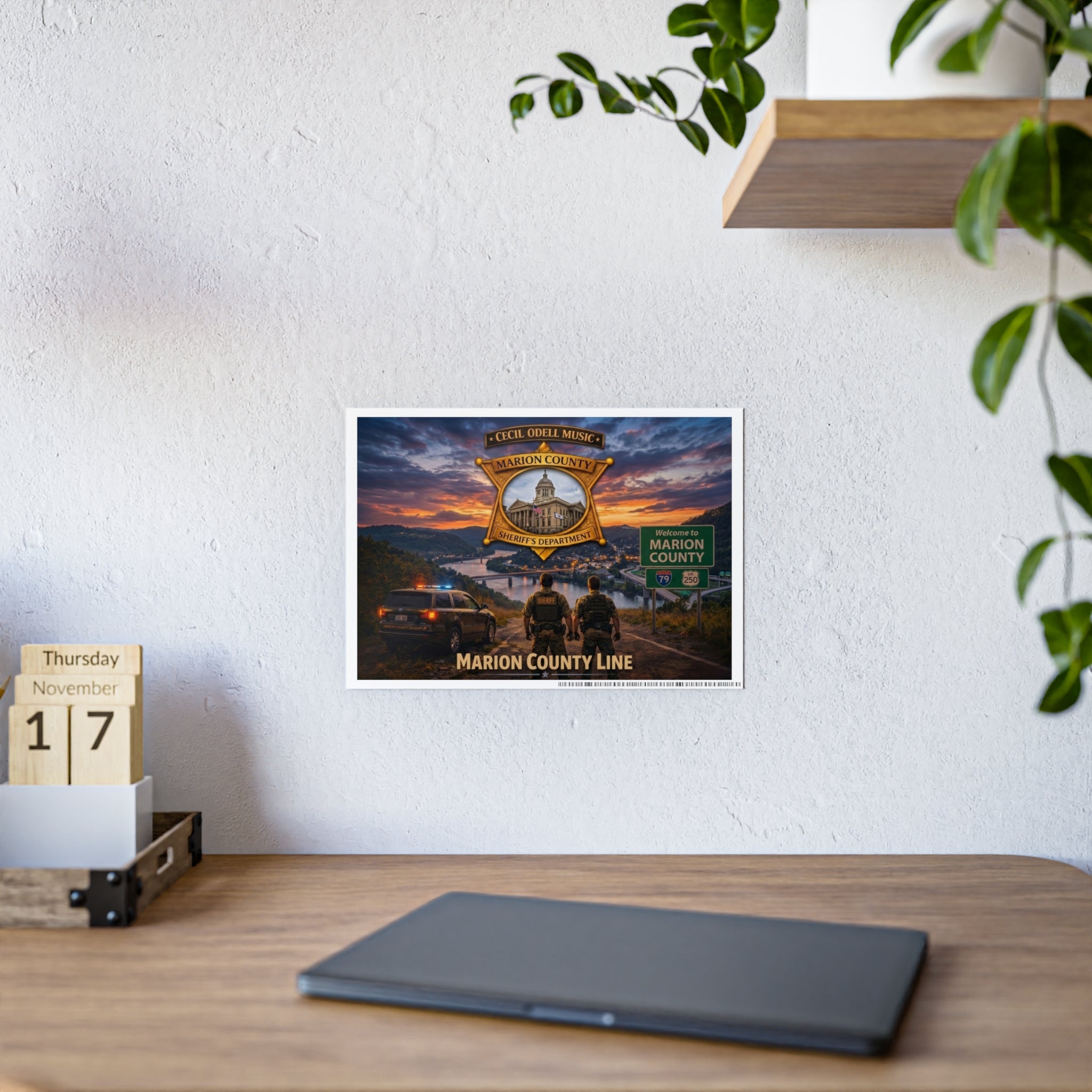 Marion County Line Police Badge Gloss Poster: Sheriff Dept. Scenic Sunset Print