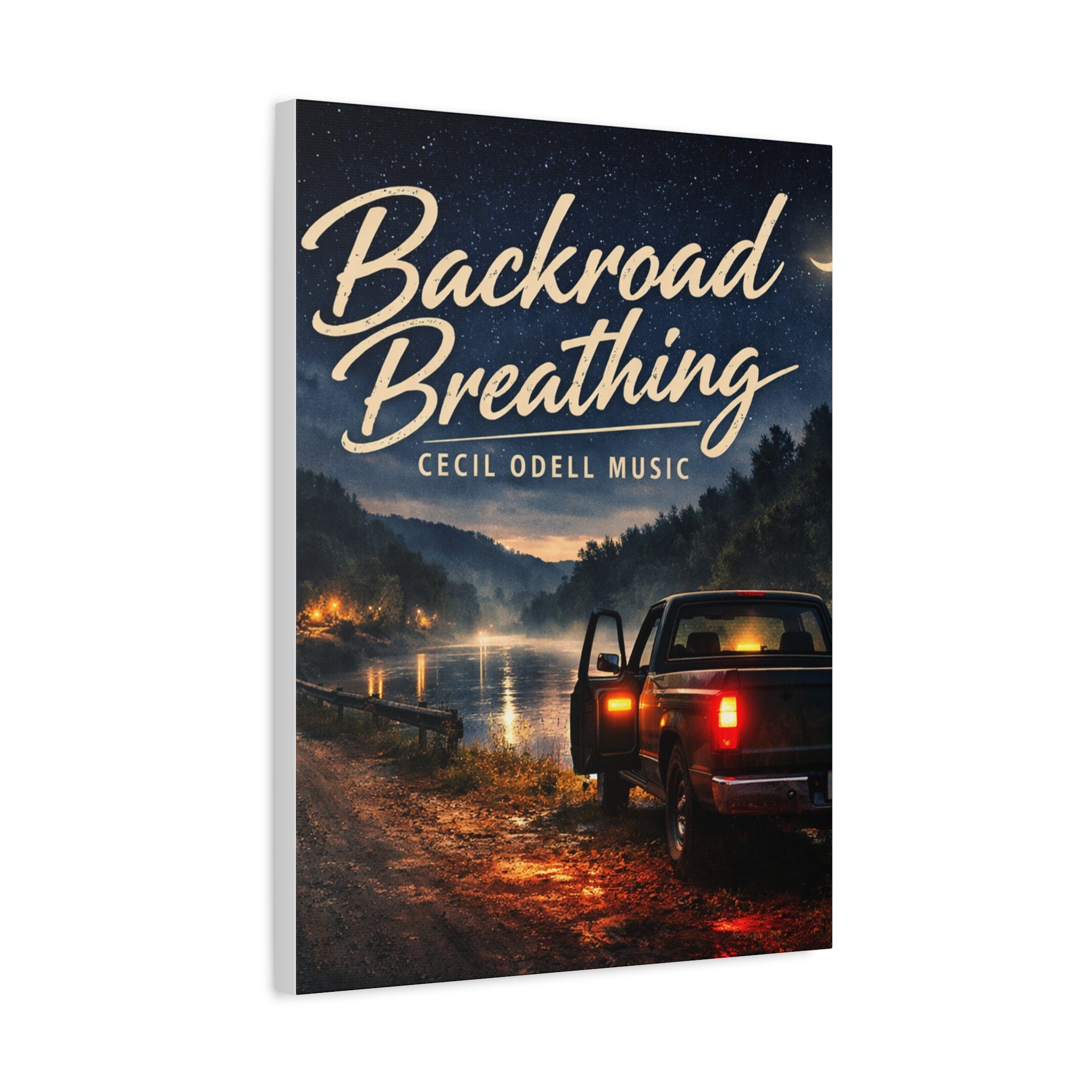Backroad Breathing Matte Canvas Wall Art – Night Truck Landscape Music Print