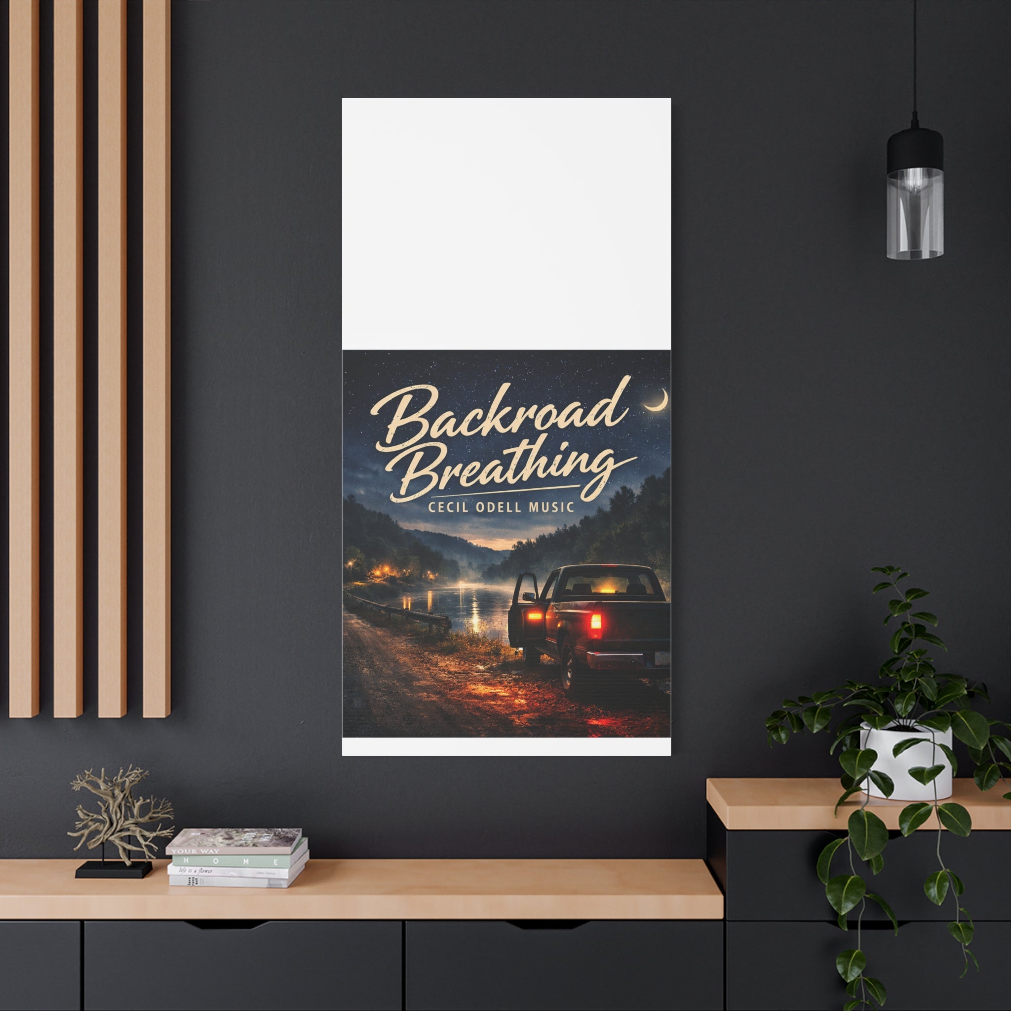 Backroad Breathing Matte Canvas Wall Art: Night Truck Landscape Music Print