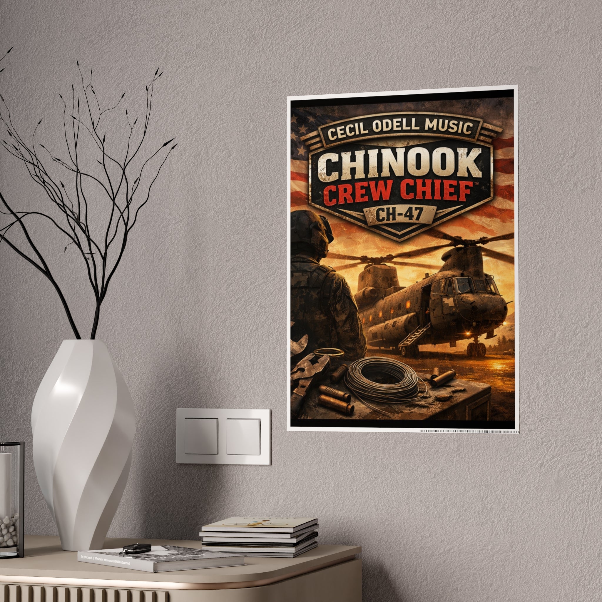 Chinook Crew Chief CH-47 Gloss Poster: Military Helicopter Wall Art