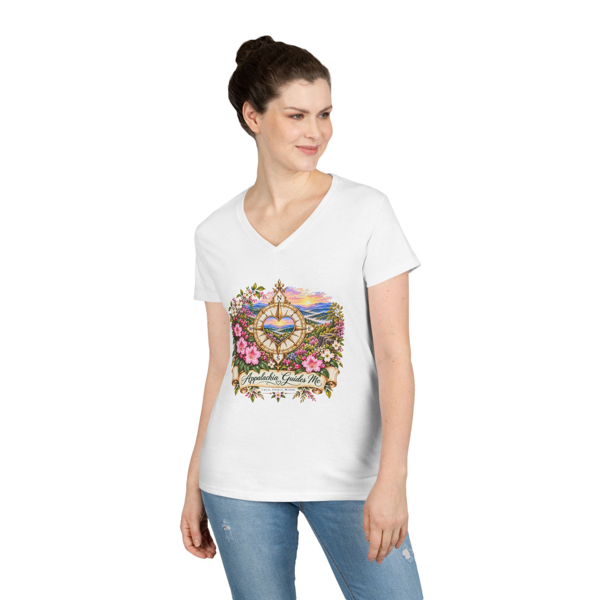 Appalachia Guides Me Floral - Ladies' V-Neck T-Shirt
