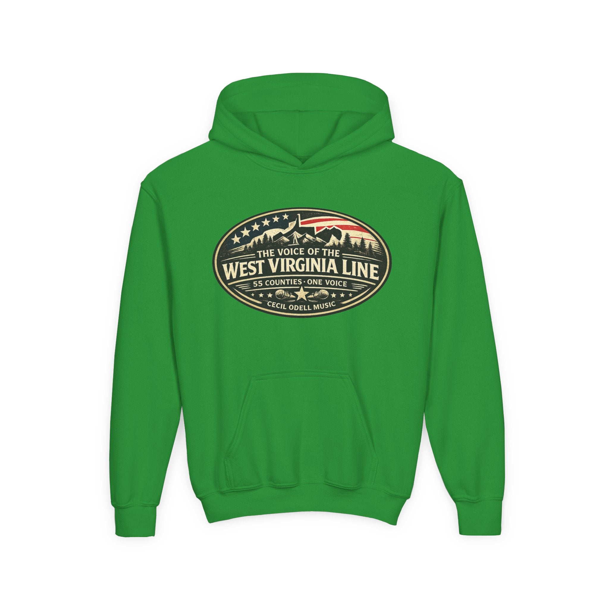 Youth Hoodie - '55 County Line' West Virginia Line Music Graphic Pullover