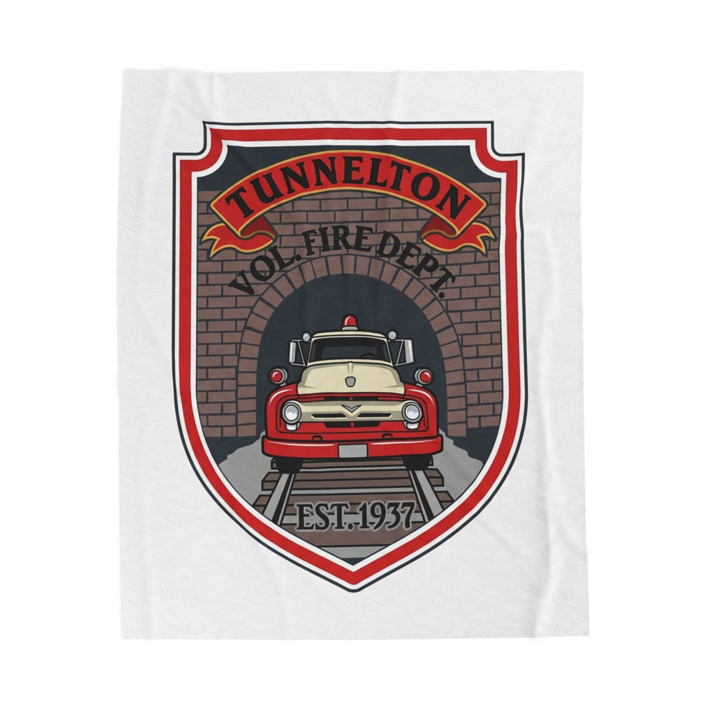 Velveteen Blanket: Tunnelton Volunteer Fire Dept. Vintage Firetruck Crest (EST. 1937)