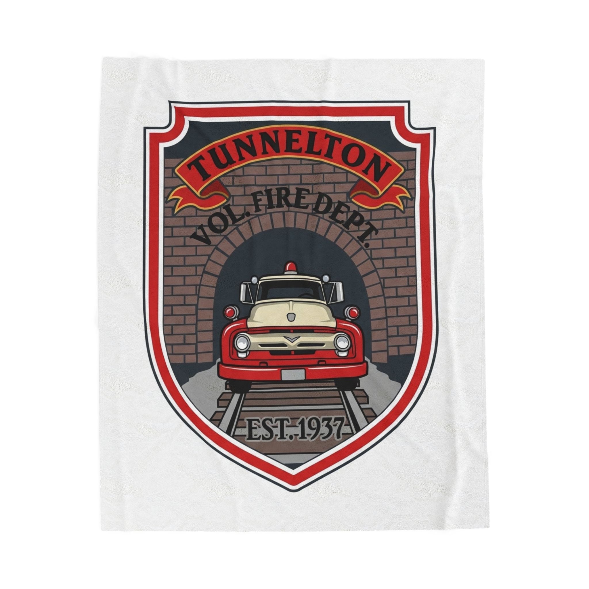 Velveteen Blanket: Tunnelton Volunteer Fire Dept. Vintage Firetruck Crest (EST. 1937)