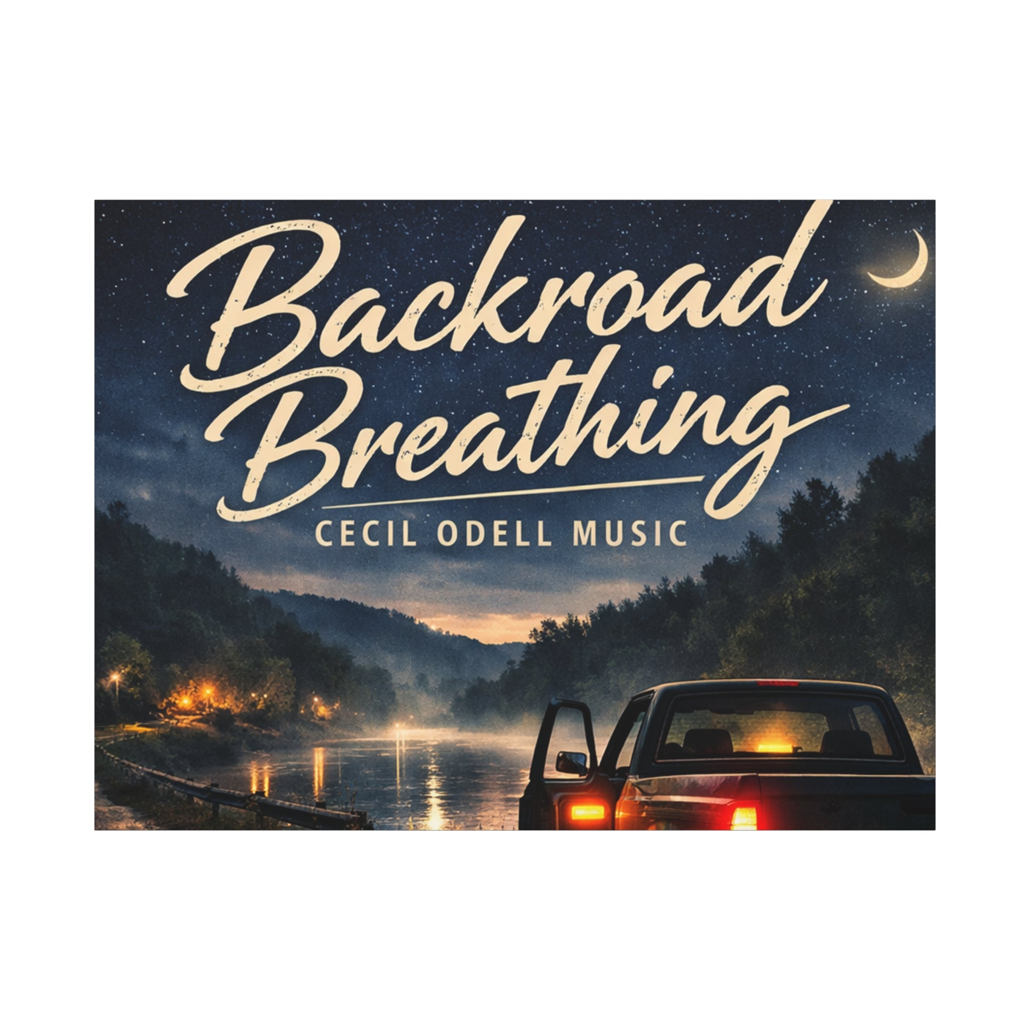 Backroad Breathing Matte Canvas Wall Art: Night Truck Landscape Music Print