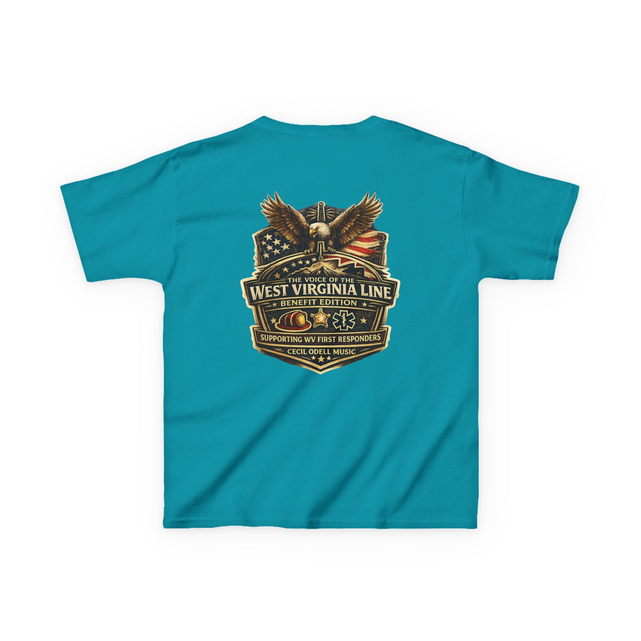 Kids T‑Shirt: Vintage West Virginia Line Badge with Eagle & American Flag