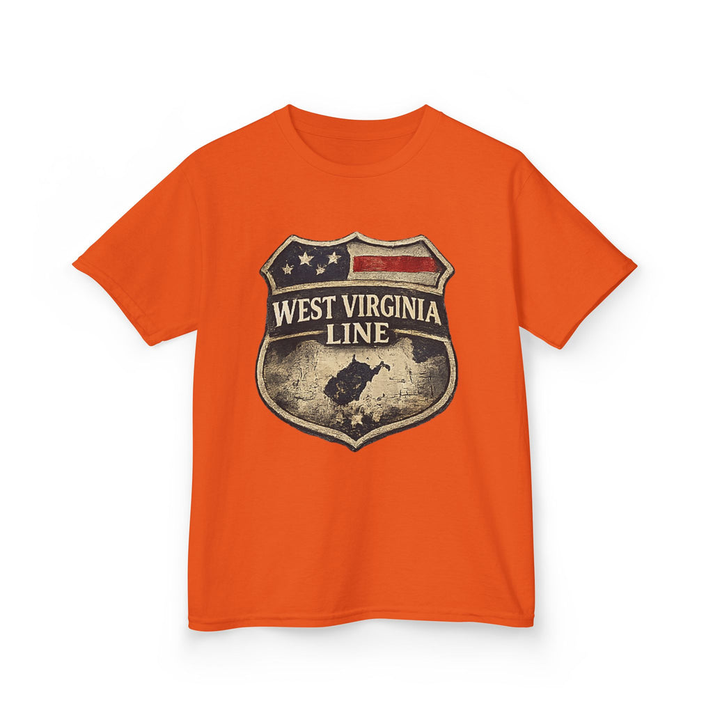 Kids T‑Shirt: Vintage West Virginia Line Badge with Eagle & American Flag