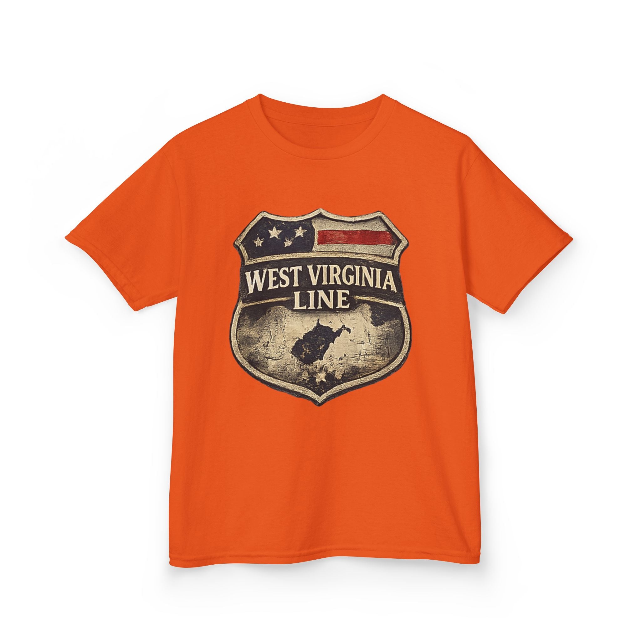 Kids T‑Shirt: Vintage West Virginia Line Badge with Eagle & American Flag