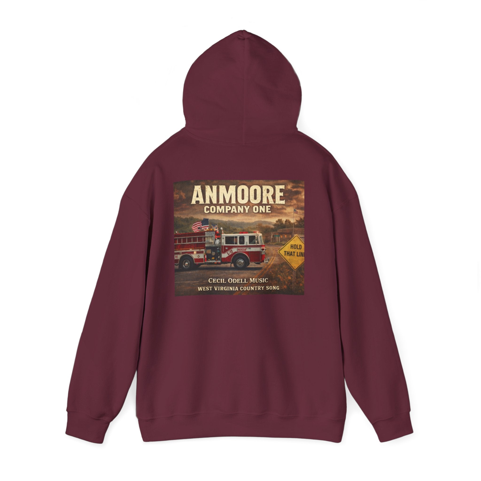 Firetruck Graphic Hoodie: Anmoore Company One Vintage Rescue Music Crewneck