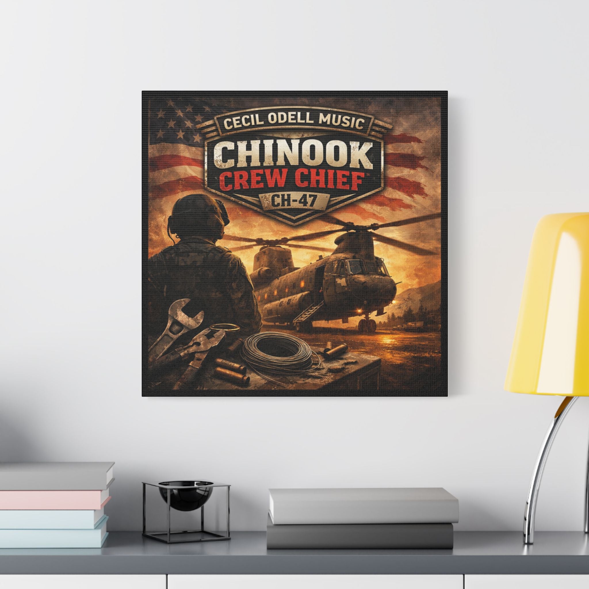 Chinook Crew Chief CH-47 Satin Stretched Canvas Wall Art