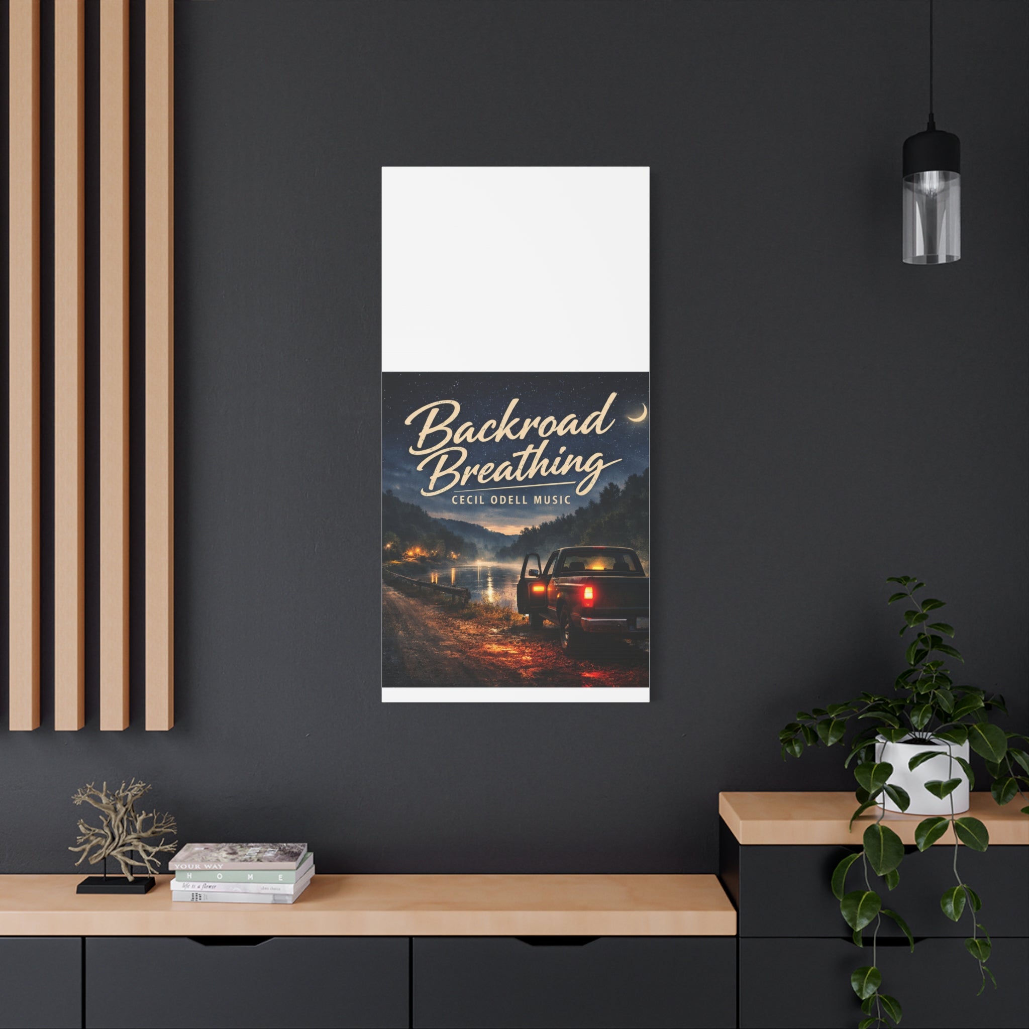Backroad Breathing Matte Canvas Wall Art: Night Truck Landscape Music Print