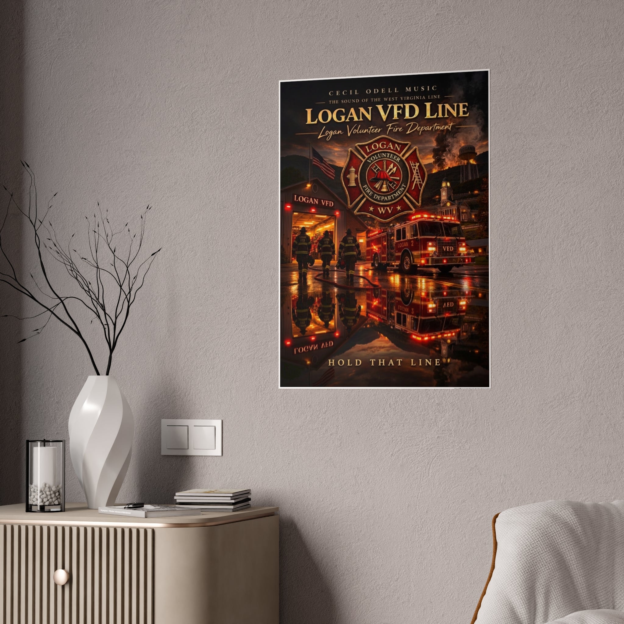 Firefighter Poster: 'Logan VFD Line' Gloss Fire Department Print