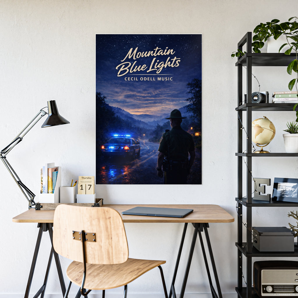 Poster: "Mountain Blue Lights" Movie-Style Gloss Art Print